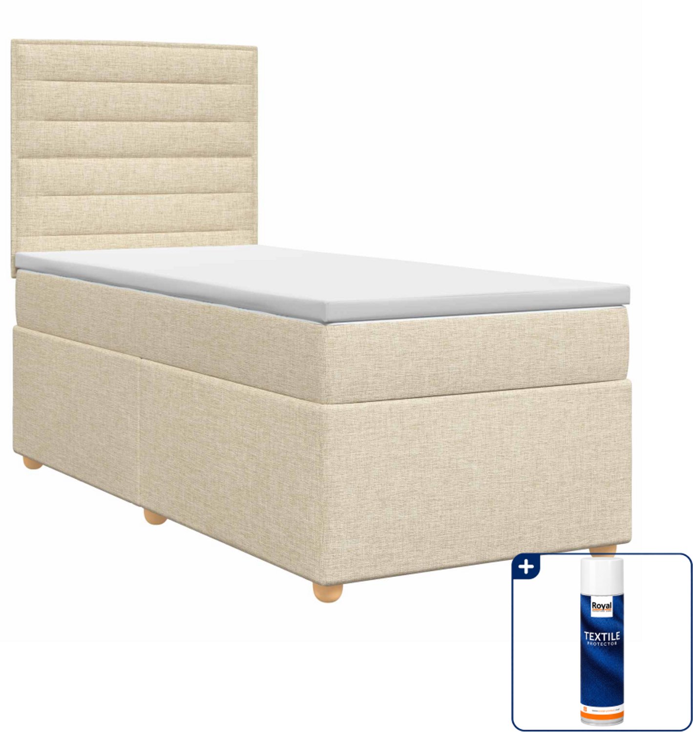 vidaXL boxspringbed - 90 x 200 cm - stof - crèmekleurig - Inclusief textielbeschermer 500 ml