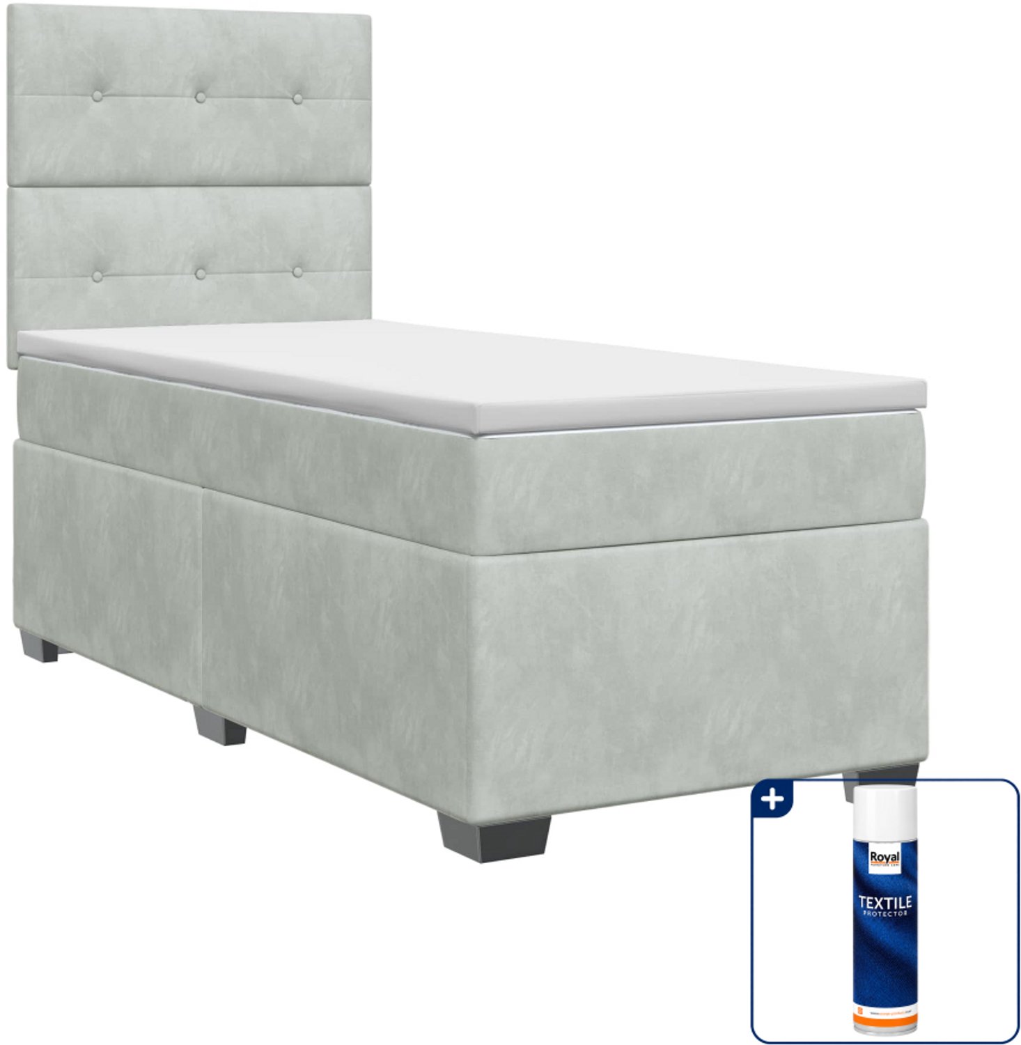 vidaXL boxspringbed met matras - 90 x 190 cm - fluweel - lichtgrijs - Inclusief textielbeschermer 500 ml