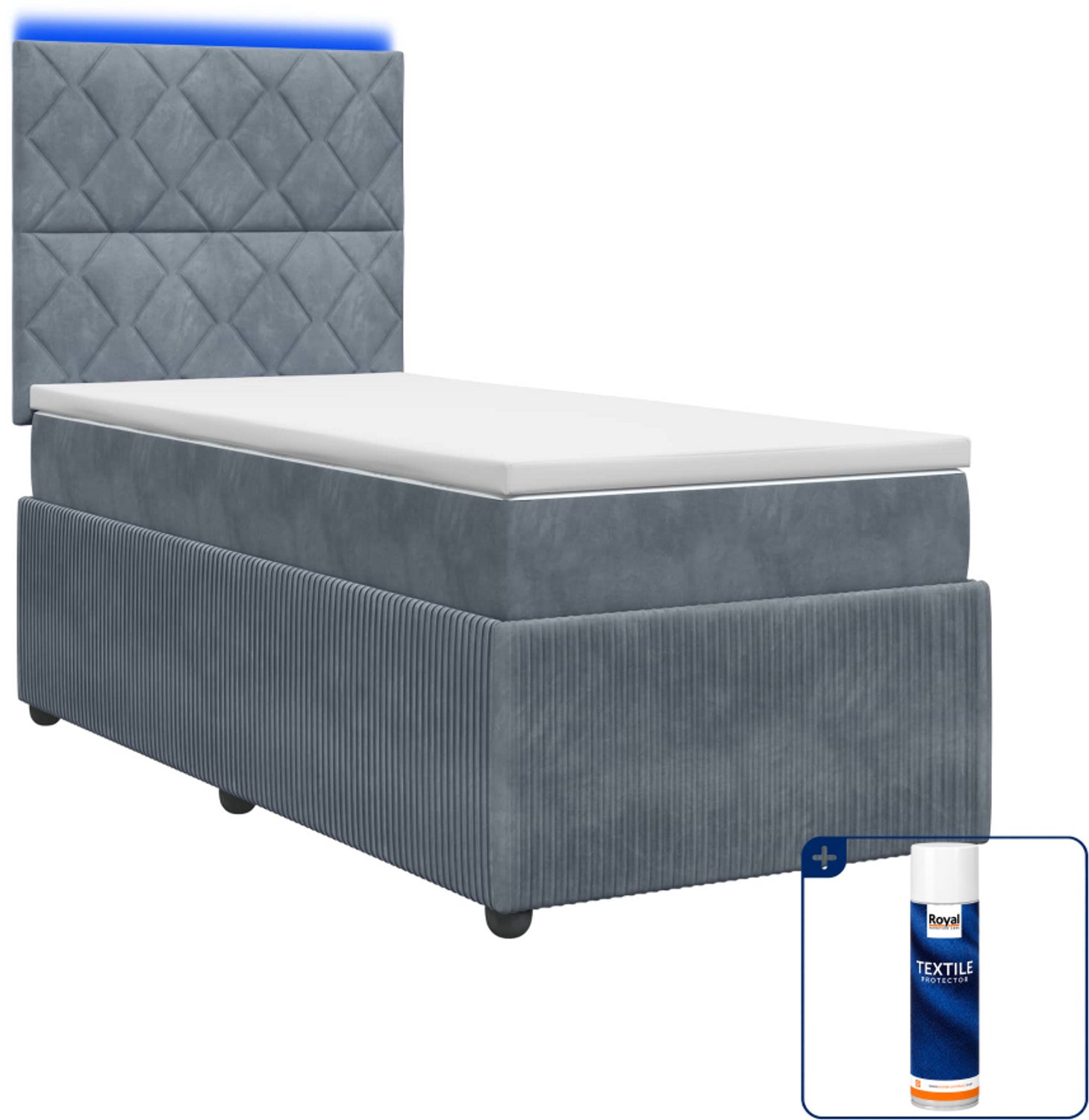 vidaXL LED boxspring bed - 90 x 200 cm - fluweel - donkergrijs - Inclusief textielbeschermer 500 ml Donker Grijn