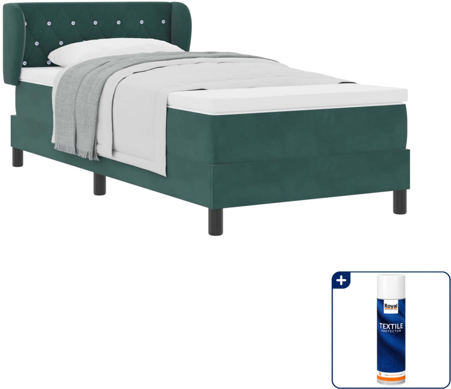 vidaXL boxspringbed 100 x 200 cm - fluweel - donkergroen - Inclusief textielbeschermer 500 ml