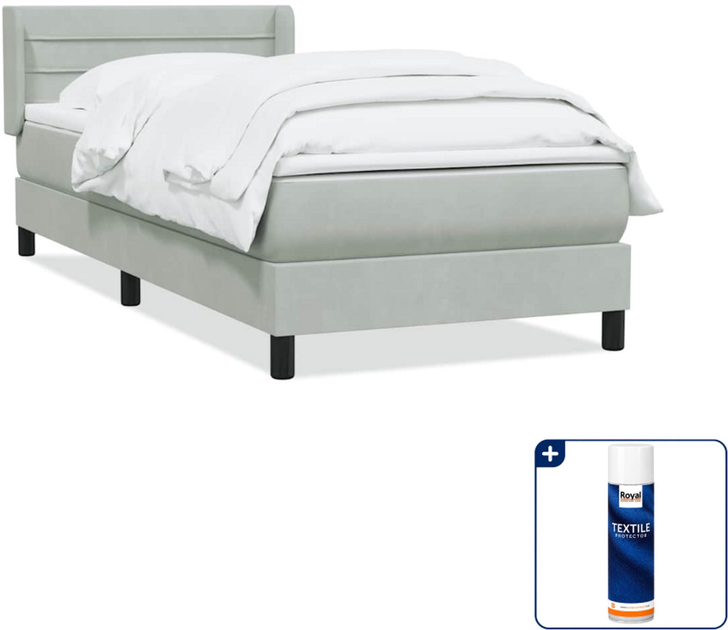vidaXL boxspring met matras 80 x 210 cm - fluweel - lichtgrijs - Inclusief textielbeschermer 500 ml