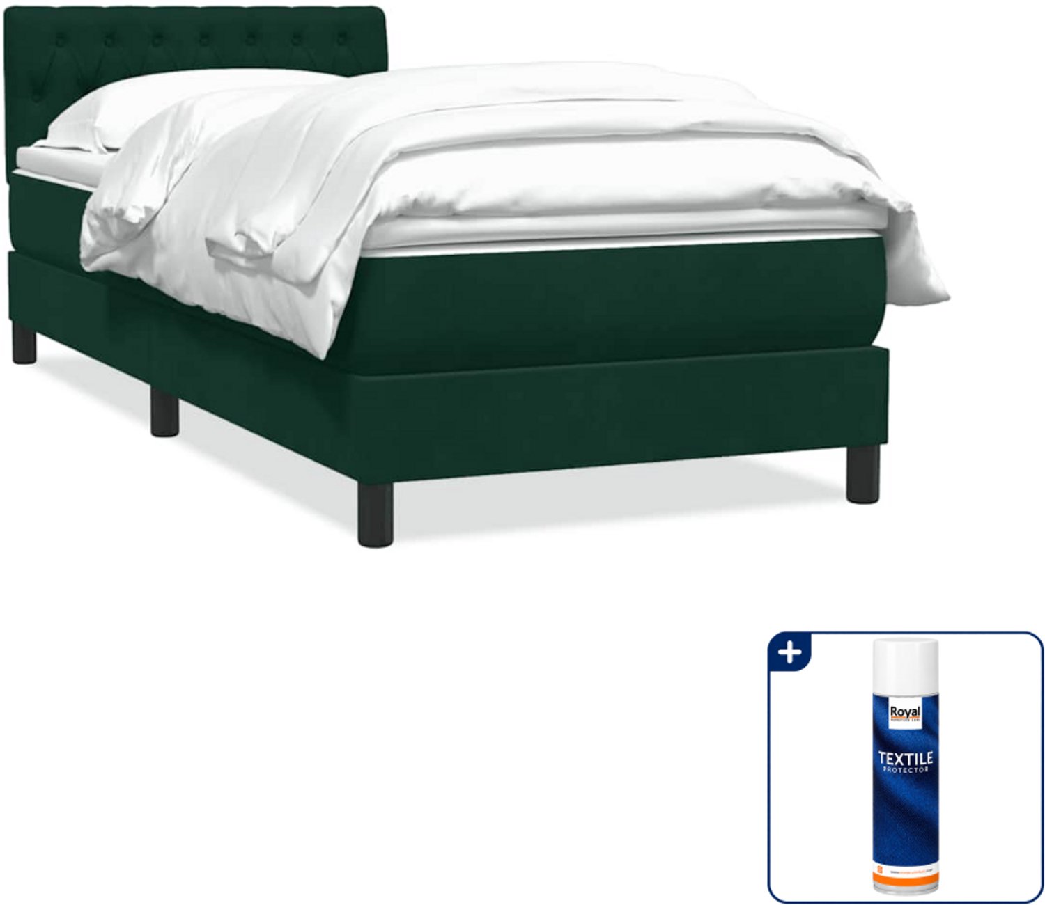 vidaXL boxspring met matras 80 x 220 cm - fluweel - donkergroen - Inclusief textielbeschermer 500 ml Wit