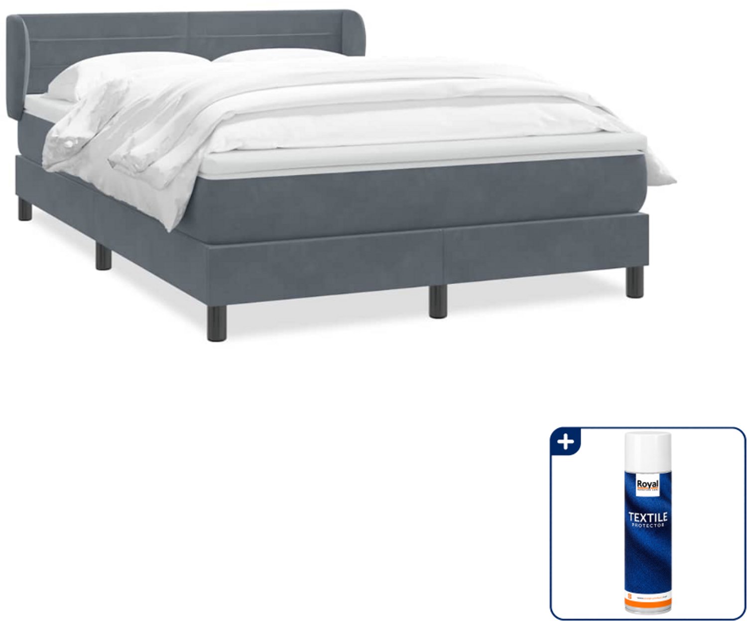 vidaXL boxspring Queensize - 160 x 210 cm - fluweel - donkergrijs - Inclusief textielbeschermer 500 ml Bruin