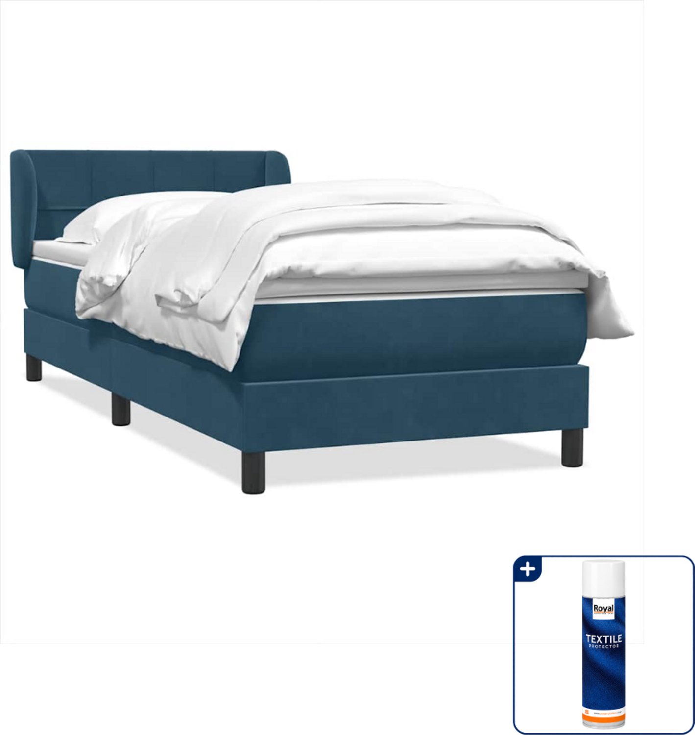vidaXL boxspring met matras 80 x 220 cm - fluweel - donkerblauw - Inclusief textielbeschermer 500 ml Bruin