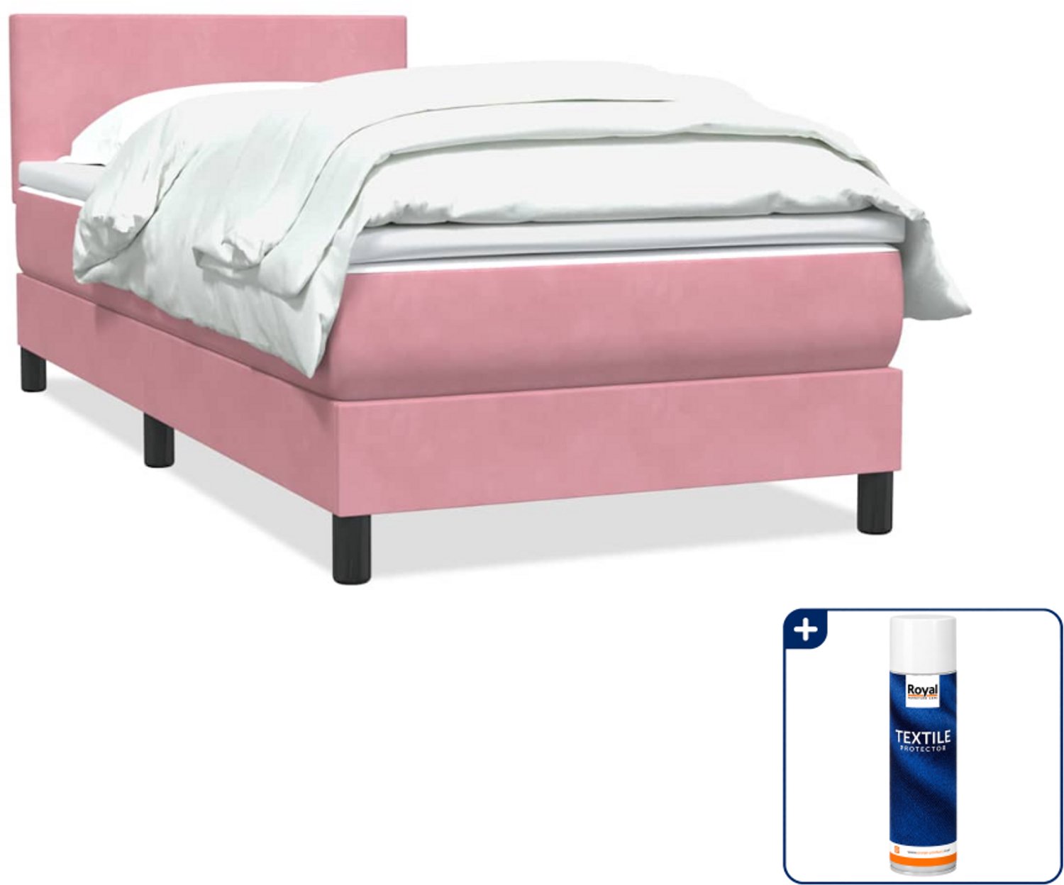 vidaXL boxspring met matras 80 x 220 cm - fluweel - roze - Inclusief textielbeschermer 500 ml Bruin