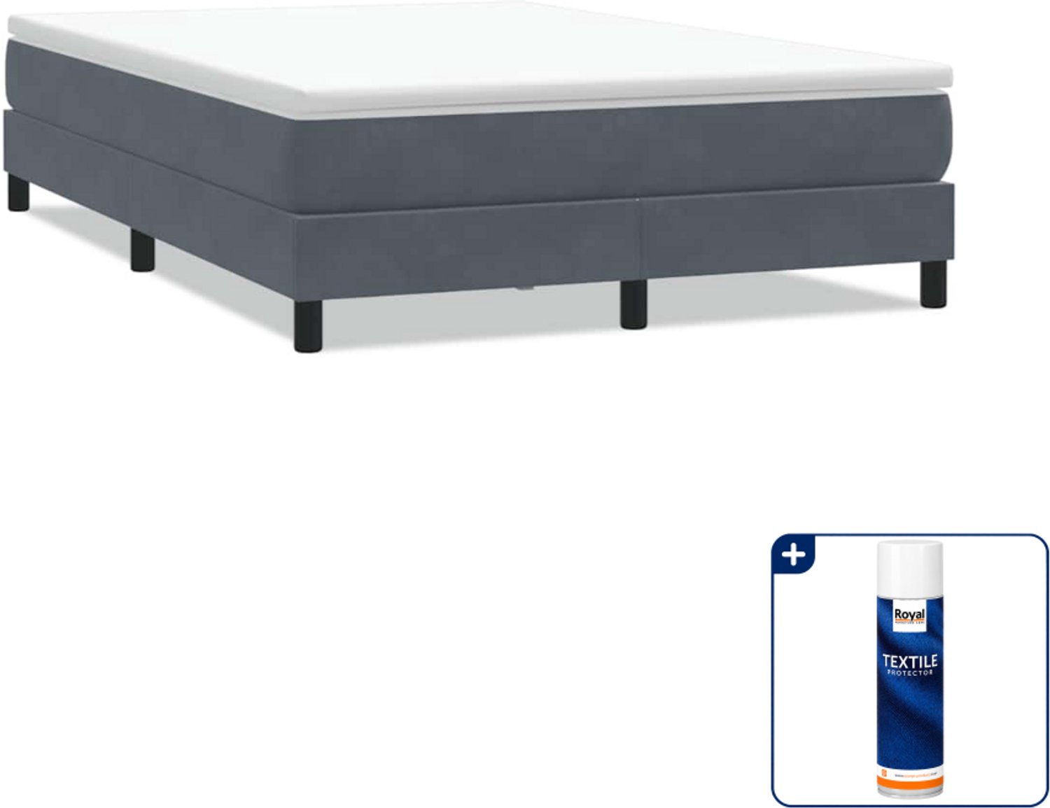 vidaXL boxspring Queensize - 160 x 210 cm - fluweel - donkergrijs - Inclusief textielbeschermer 500 ml