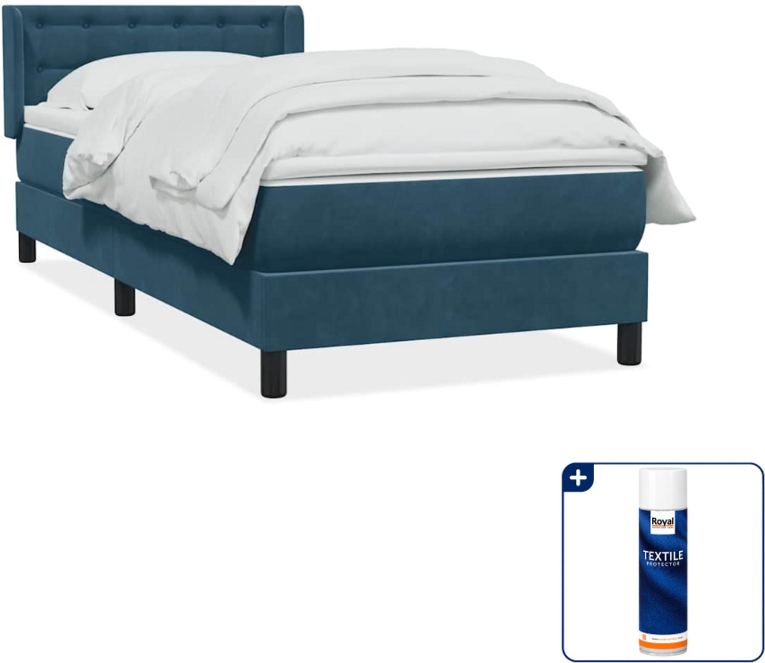 vidaXL boxspring met matras 80 x 220 cm - fluweel - donkerblauw - Inclusief textielbeschermer 500 ml