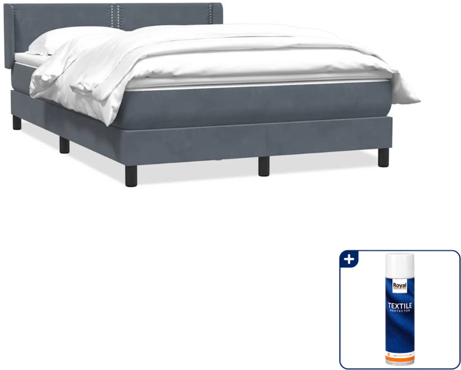 vidaXL Queensize boxspring - 160 x 210 cm - donkergrijs - Inclusief textielbeschermer 500 ml Bruin