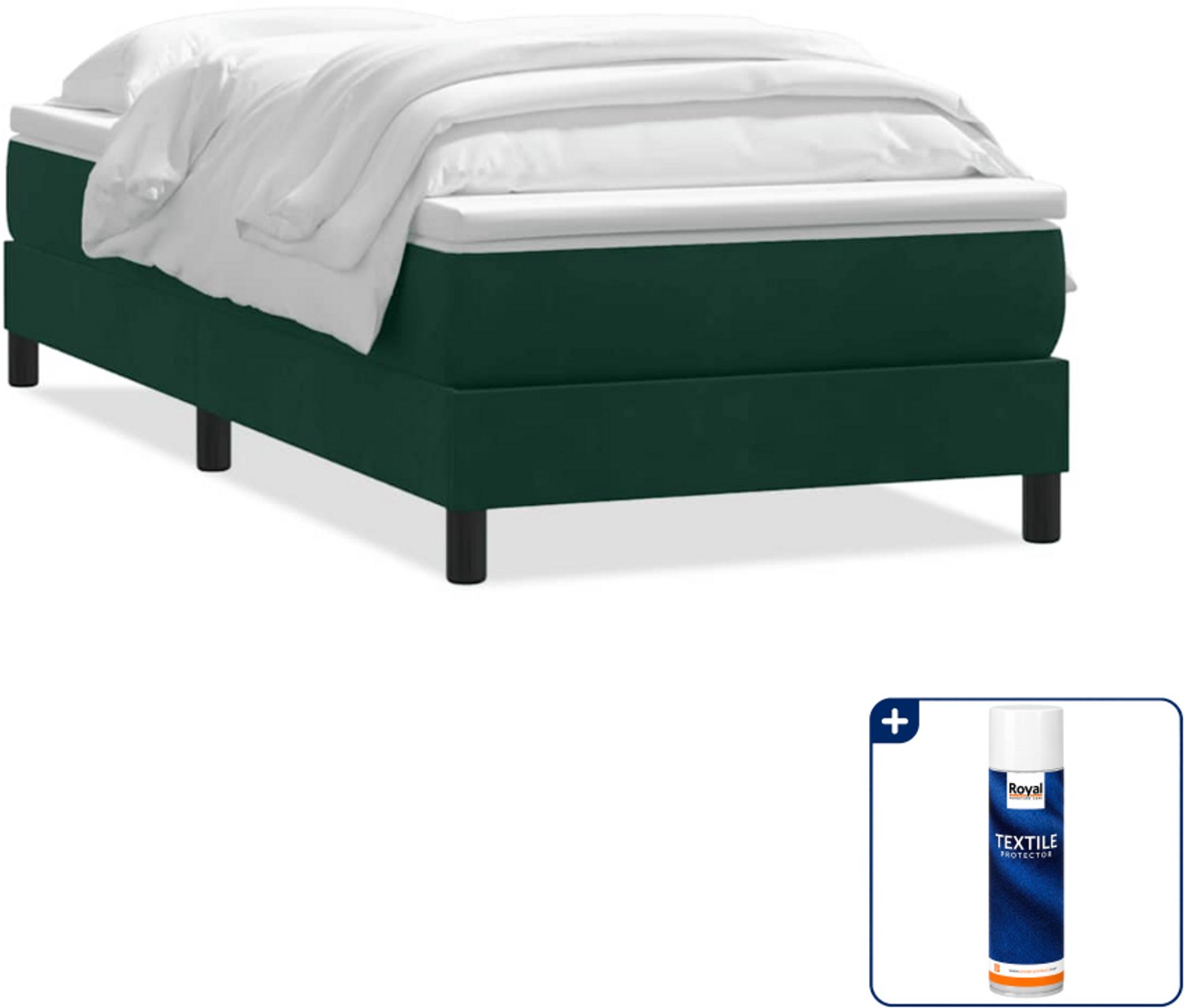 vidaXL boxspring met matras 80 x 220 cm - fluweel - donkergroen - Inclusief textielbeschermer 500 ml Bruin
