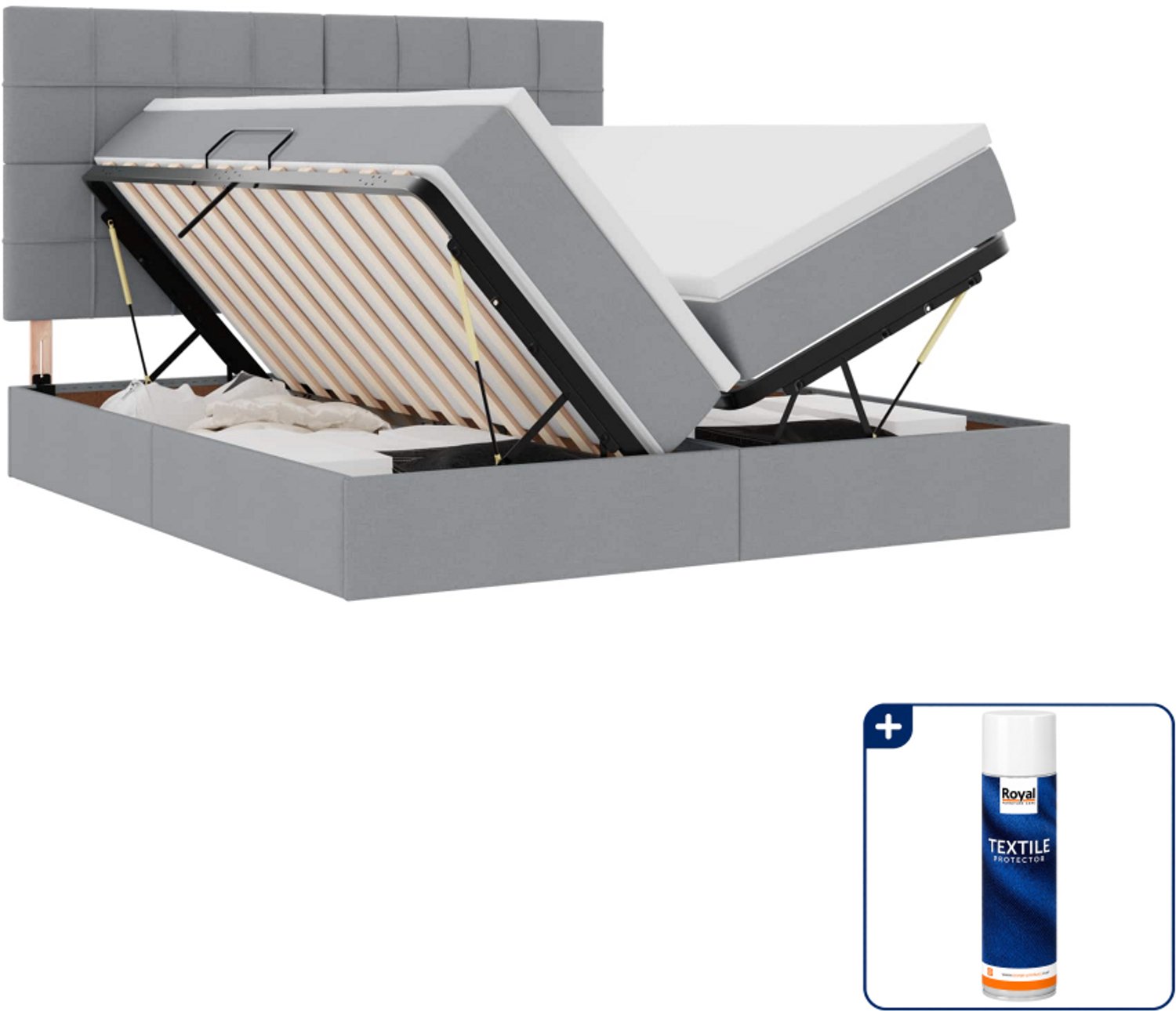 vidaXL opbergbed - 200 x 200 cm - stof - lichtgrijs - Inclusief textielbeschermer 500 ml Bruin