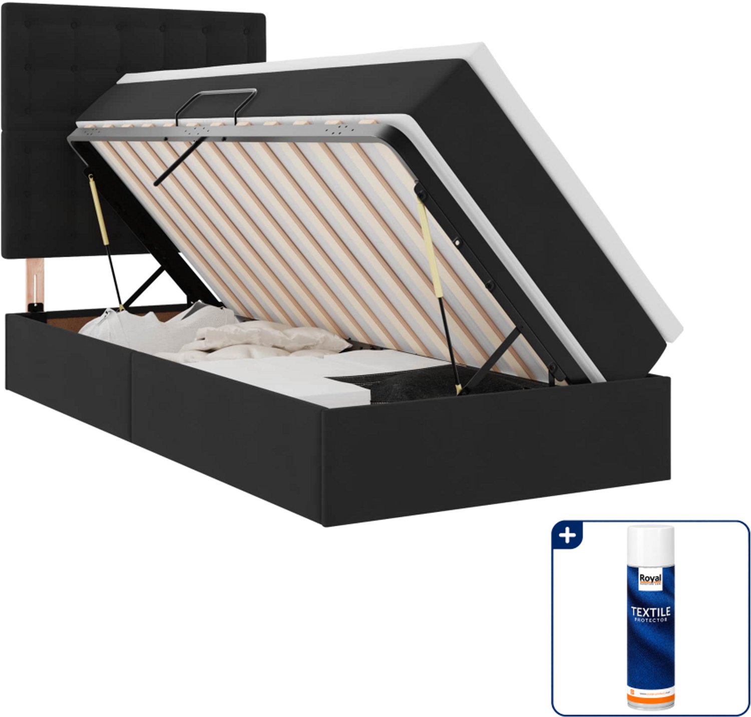 vidaXL opbergbed met matras - 90 x 200 cm - zwart - Inclusief textielbeschermer 500 ml Bruin