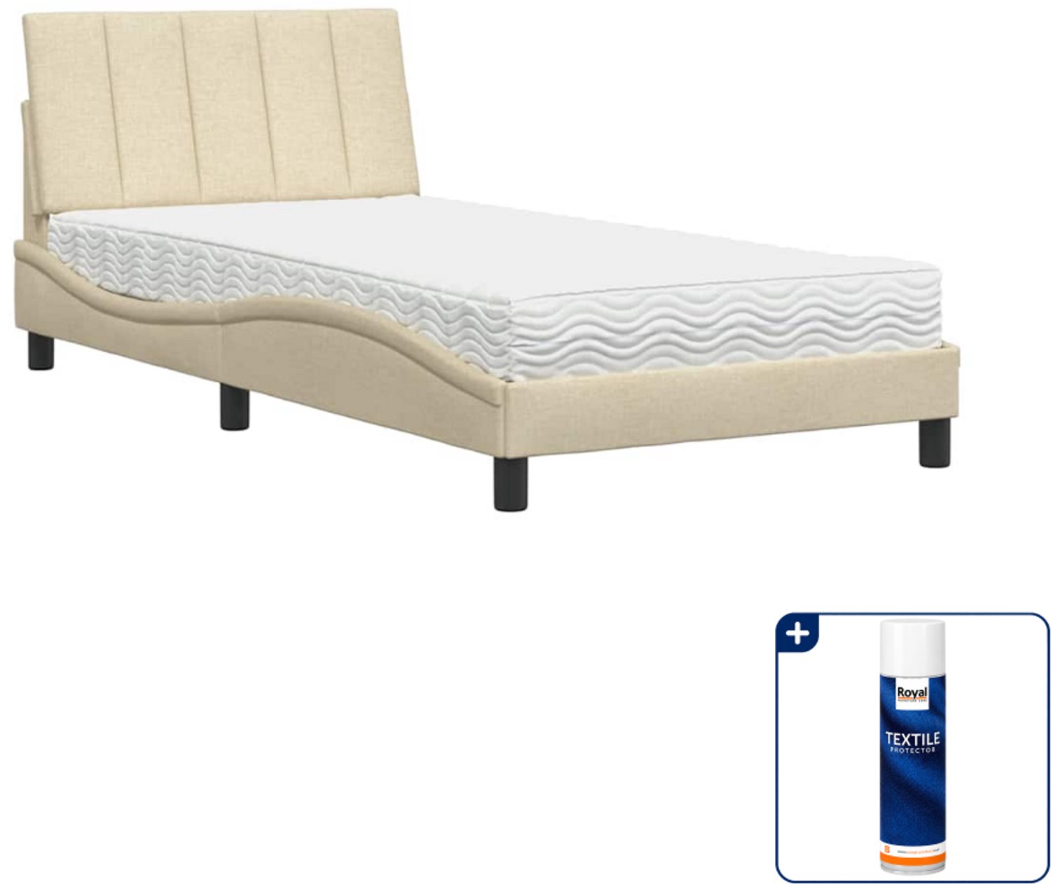vidaXL bed met matras Hanko - 100 x 200 cm - crème - Inclusief textielbeschermer 500 ml Grijs