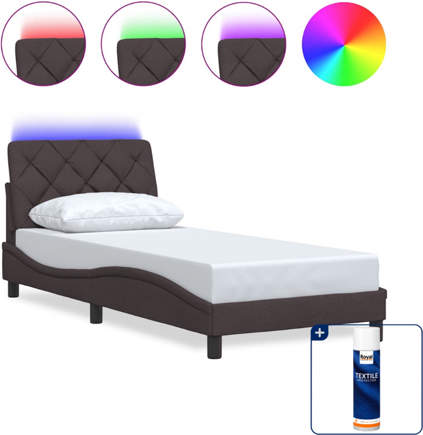 vidaXL bedframe met LED - 90 x 190 cm - donkerbruin - Inclusief textielbeschermer 500 ml
