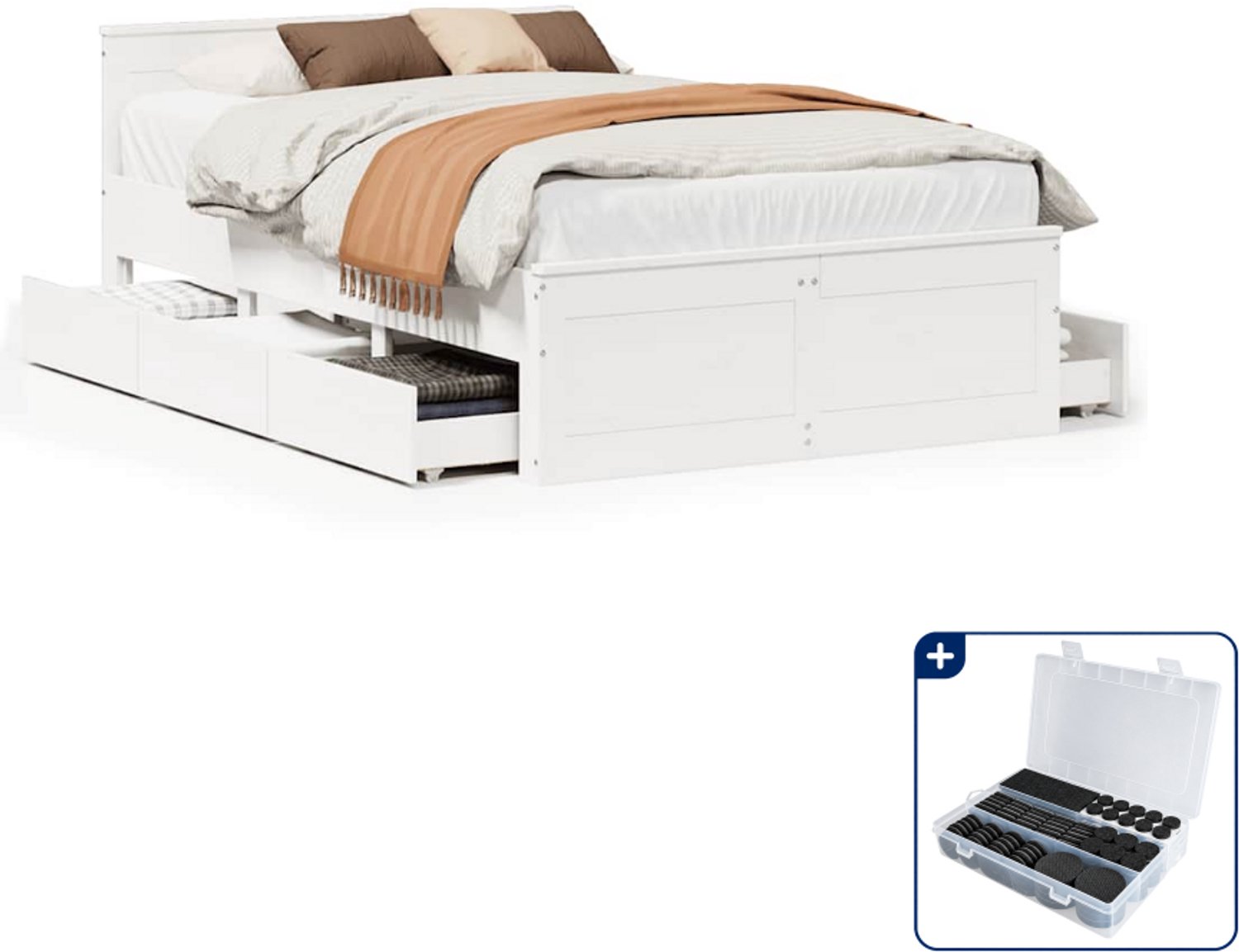 vidaXL Bedframe - 120 x 190 cm - massief grenenhout - wit - Inclusief antikrasvilt 177-delig