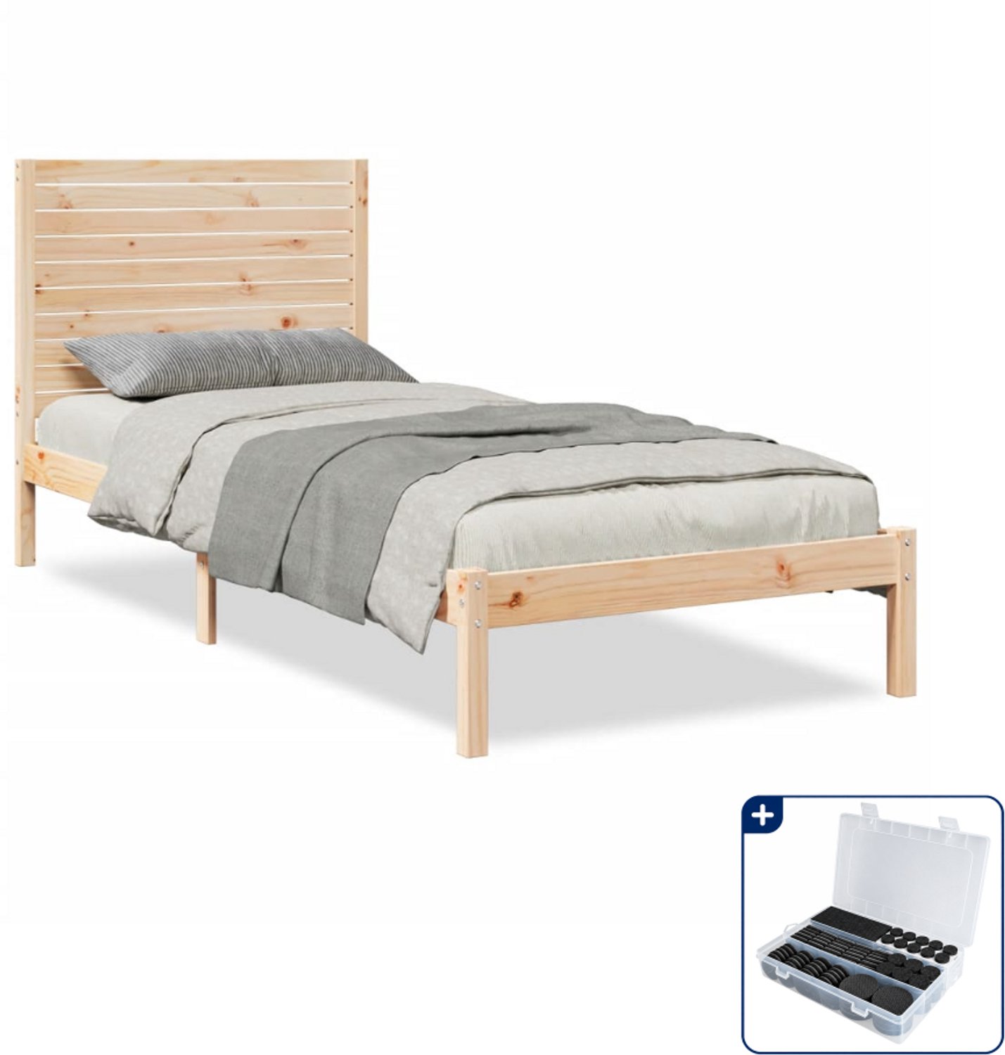 vidaXL bedframe - 90 x 210 cm - massief grenenhout - Inclusief antikrasvilt 177-delig Grijs