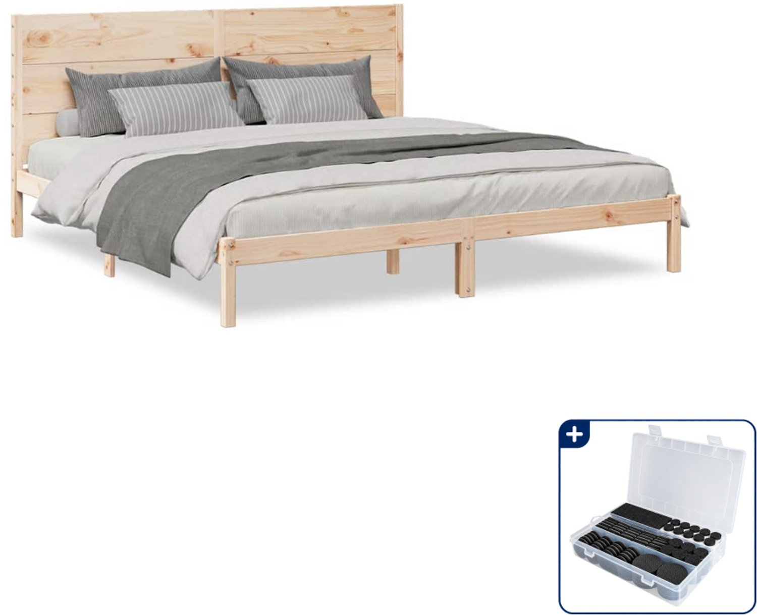 vidaXL bedframe - 200 x 210 cm - massief grenenhout - Inclusief antikrasvilt 177-delig Taupe