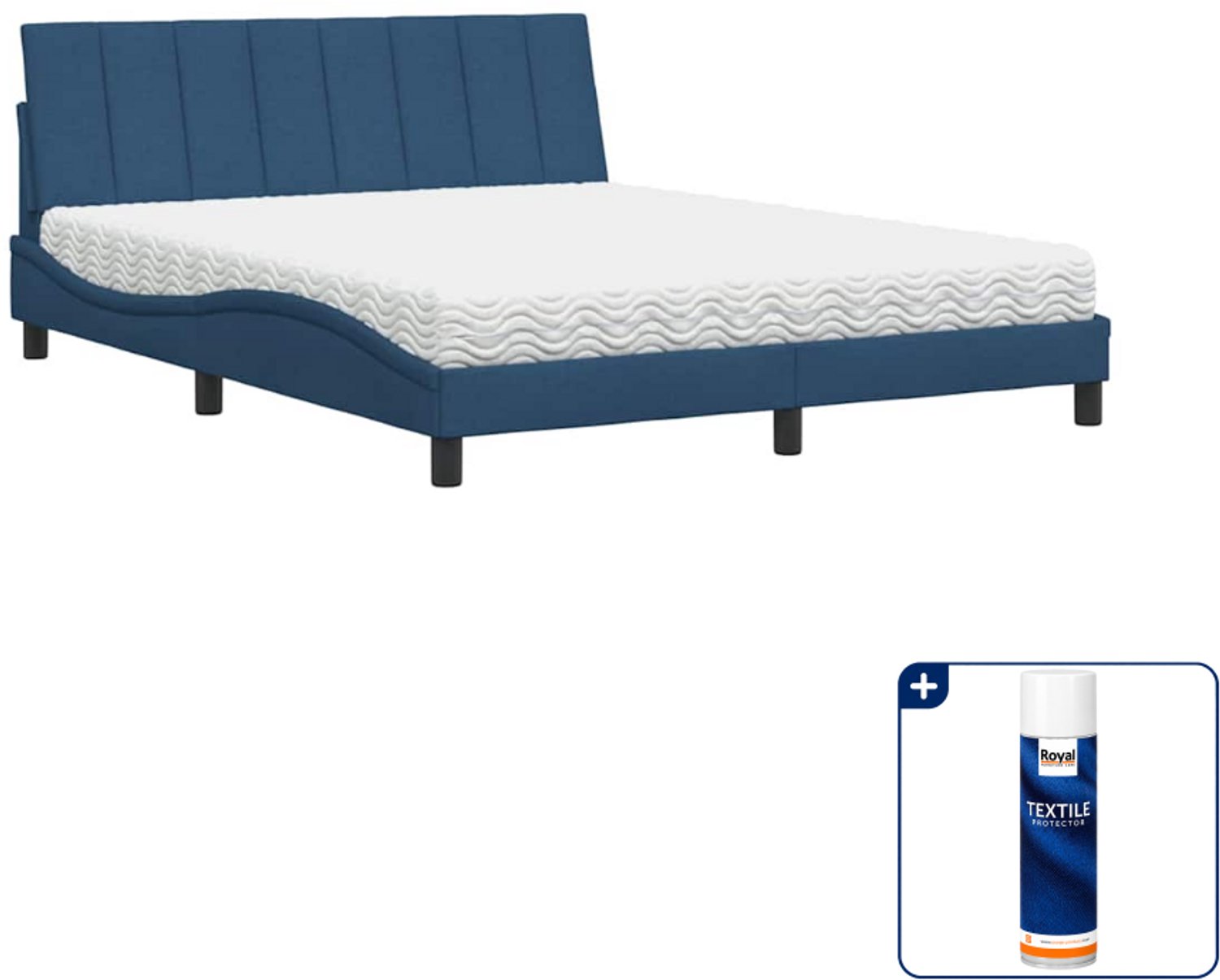 vidaXL Bed met matras Hanko - Queensize - 160 x 200 cm - blauw - Inclusief textielbeschermer 500 ml