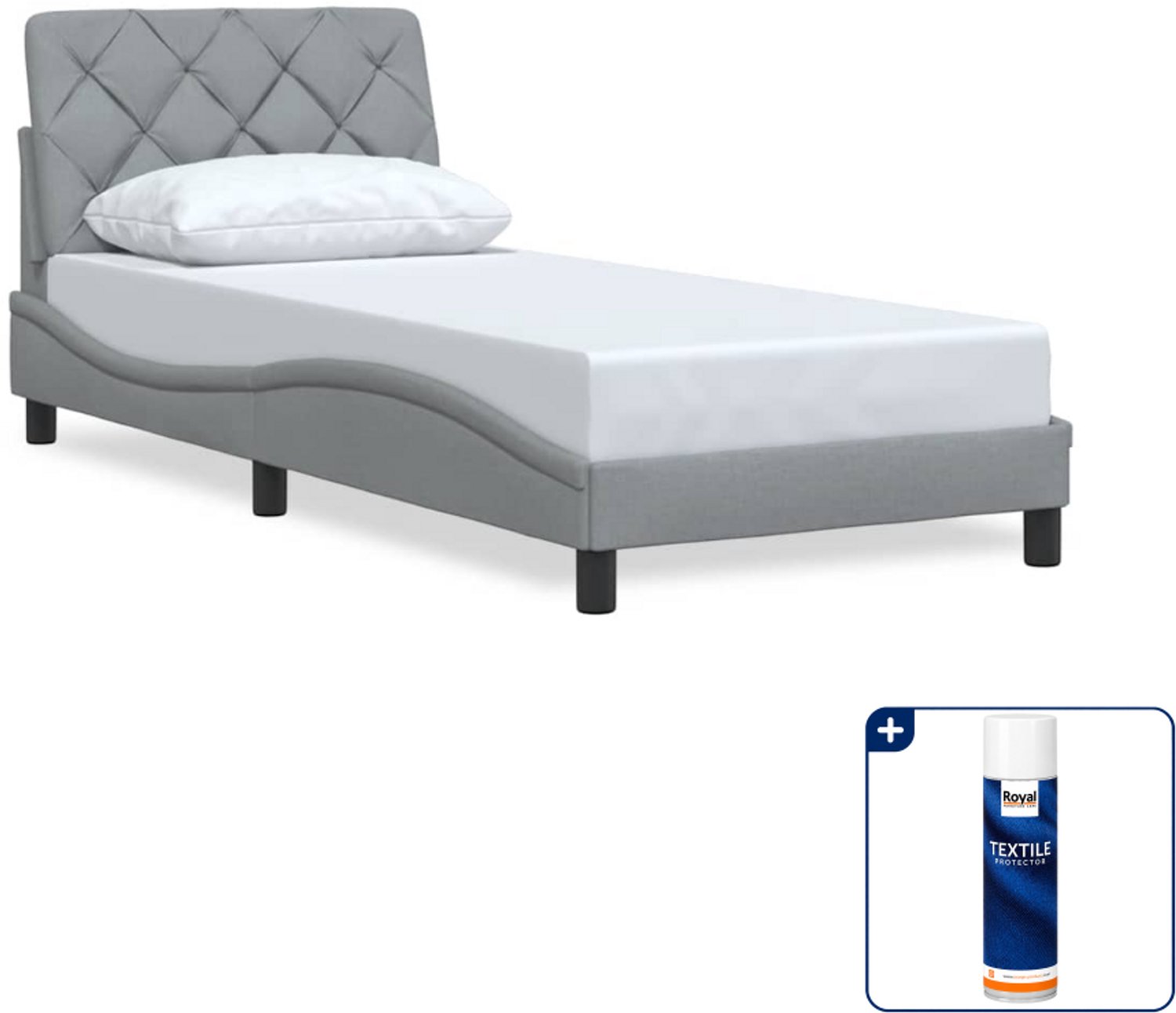 vidaXL bedframe - 90 x 200 cm - stof - lichtgrijs - Inclusief textielbeschermer 500 ml Zwart