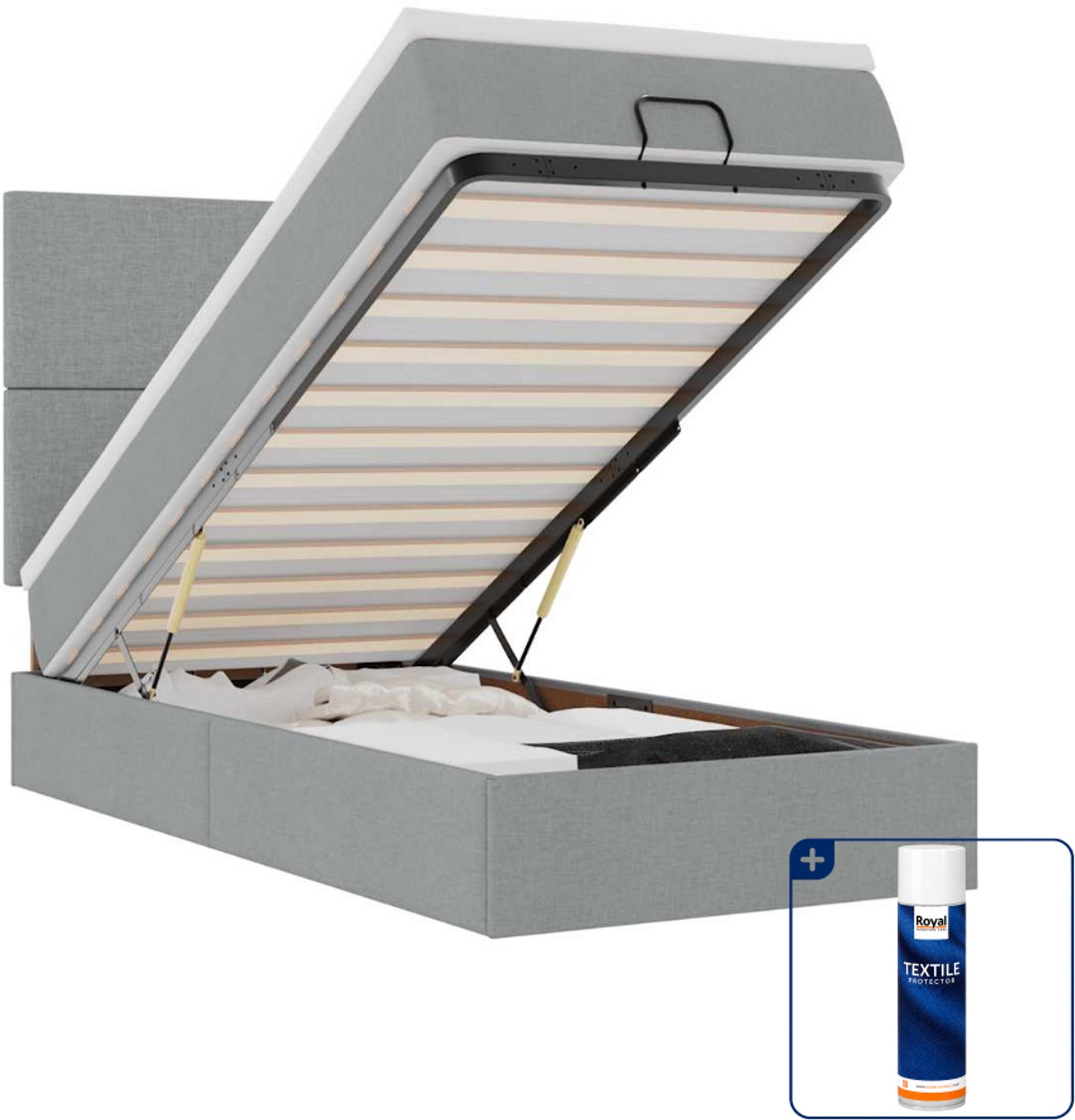 vidaXL bed poef met matras en LED - 80 x 200 cm - stof - lichtgrijs - Inclusief textielbeschermer 500 ml