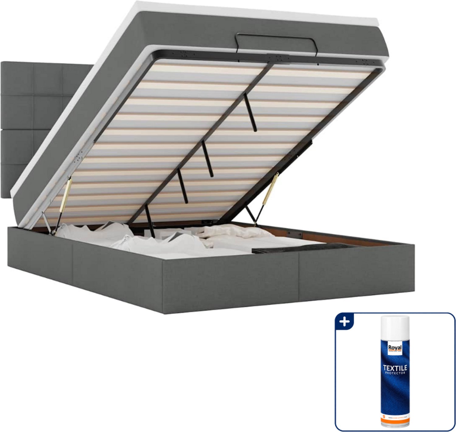 vidaXL Ottoman bed Small double - 140 x 200 cm - stof - donkergrijs - Inclusief textielbeschermer 500 ml Blauw