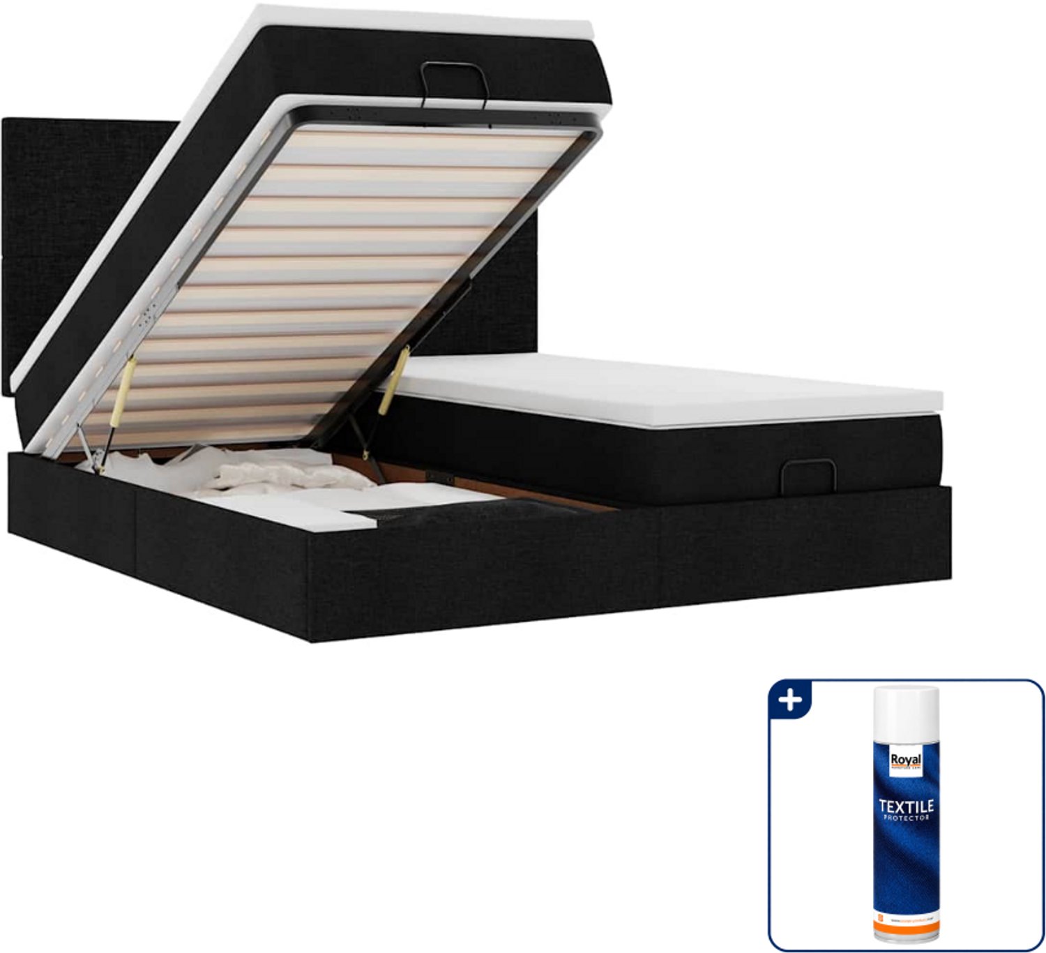 vidaXL Ottoman bed Kingsize - 180 x 200 cm - stof - zwart - Inclusief textielbeschermer 500 ml Blauw