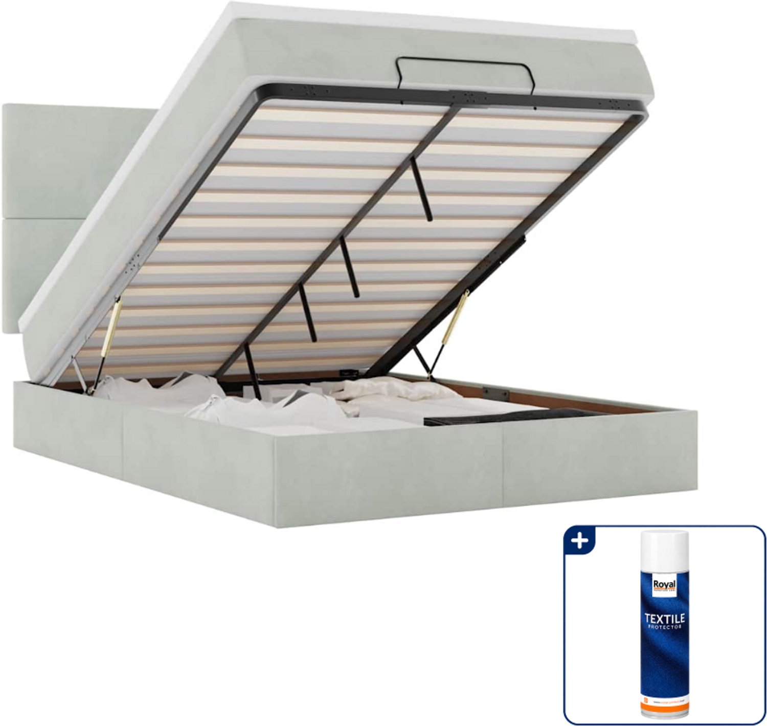 vidaXL Ottoman bed - Small double - 140 x 200 cm - lichtgrijs - Inclusief textielbeschermer 500 ml Zwart