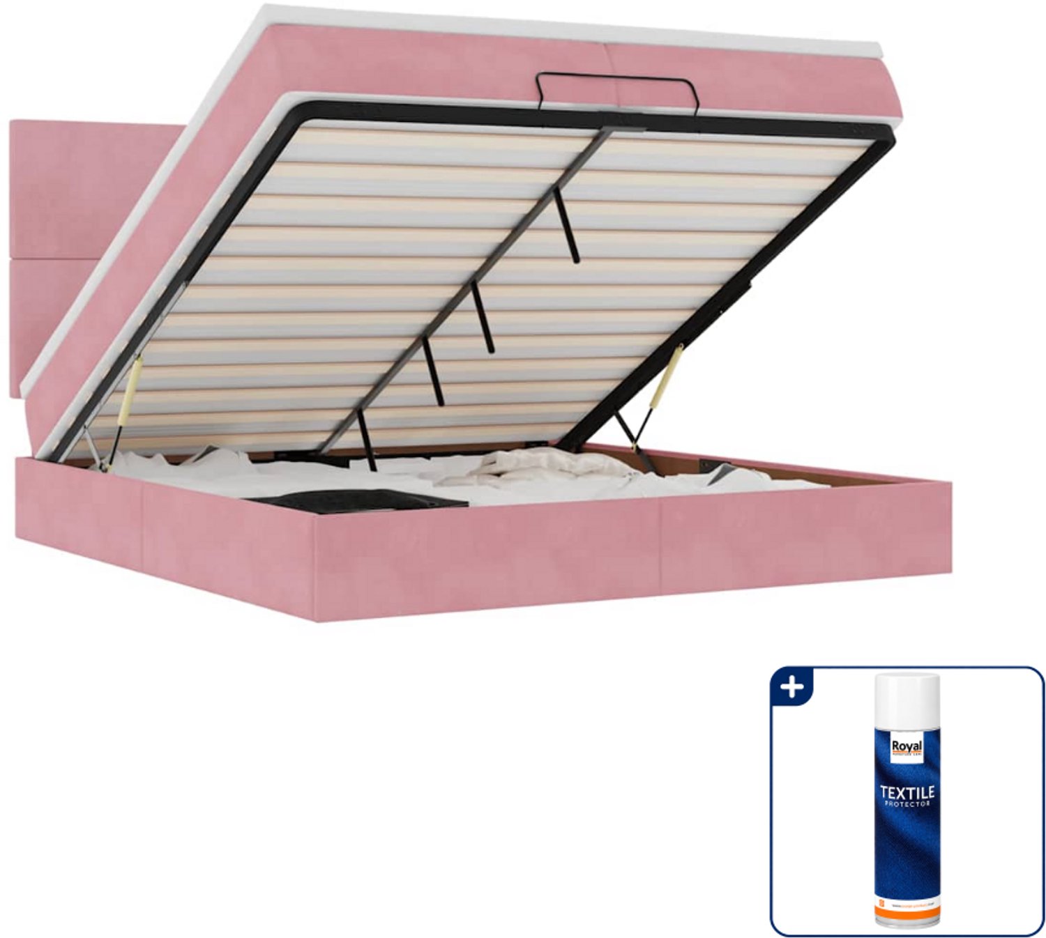 vidaXL Ottoman bed - Super kingsize - 200 x 200 cm - roze - Inclusief textielbeschermer 500 ml Wit