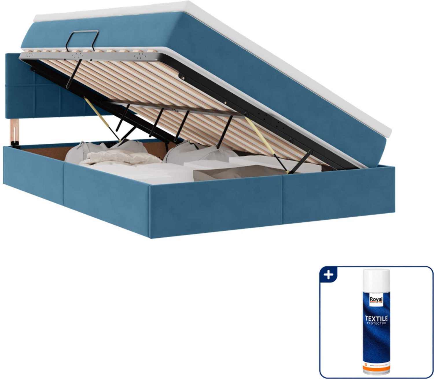 vidaXL opbergbed - Small double - 140 x 200 cm - donkerblauw - Inclusief textielbeschermer 500 ml Taupe