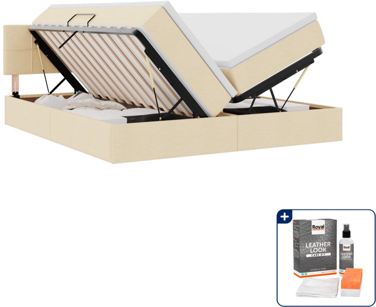vidaXL Opbergbed - Super kingsize - 180 x 200 cm - kunstleer - crème - Inclusief onderhoudsset voor kunstleer 150 ml