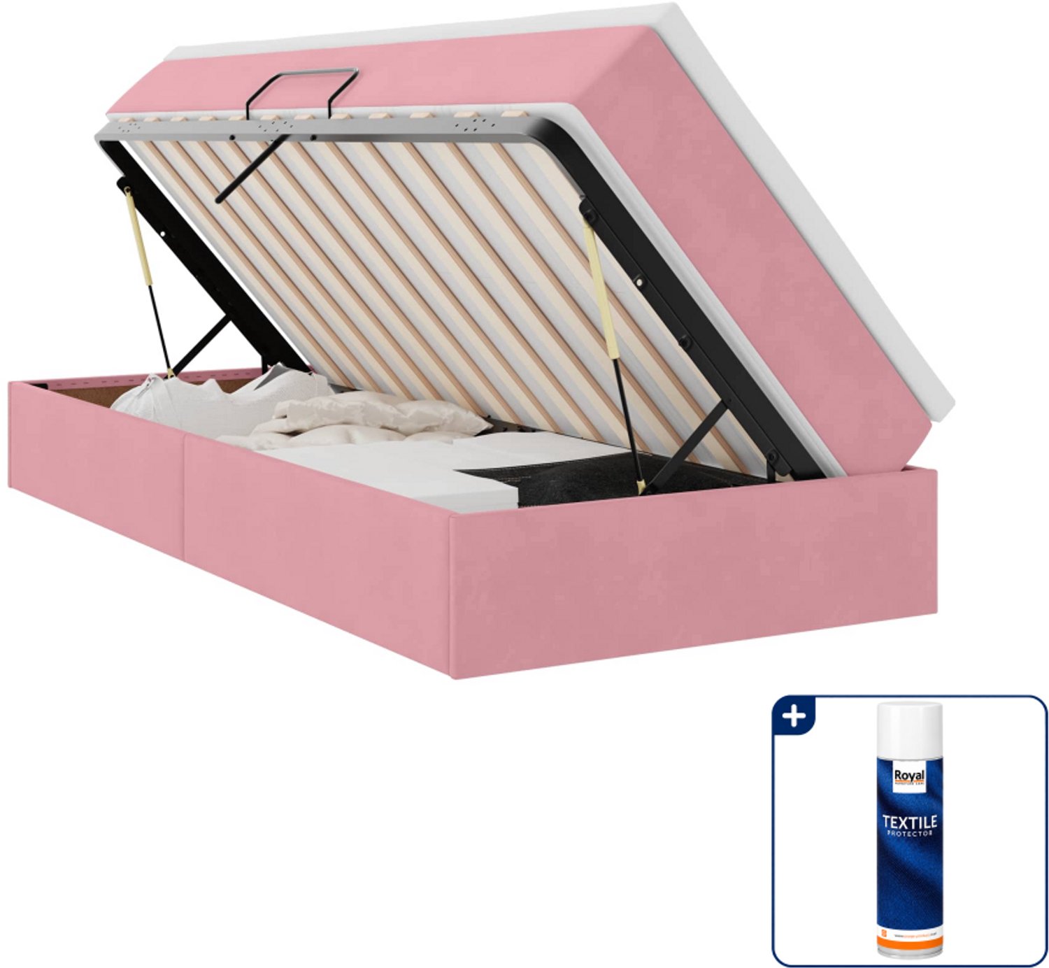 vidaXL opbergbed met matras - 90 x 200 cm - roze - fluweel - Inclusief textielbeschermer 500 ml Lichtgrijs