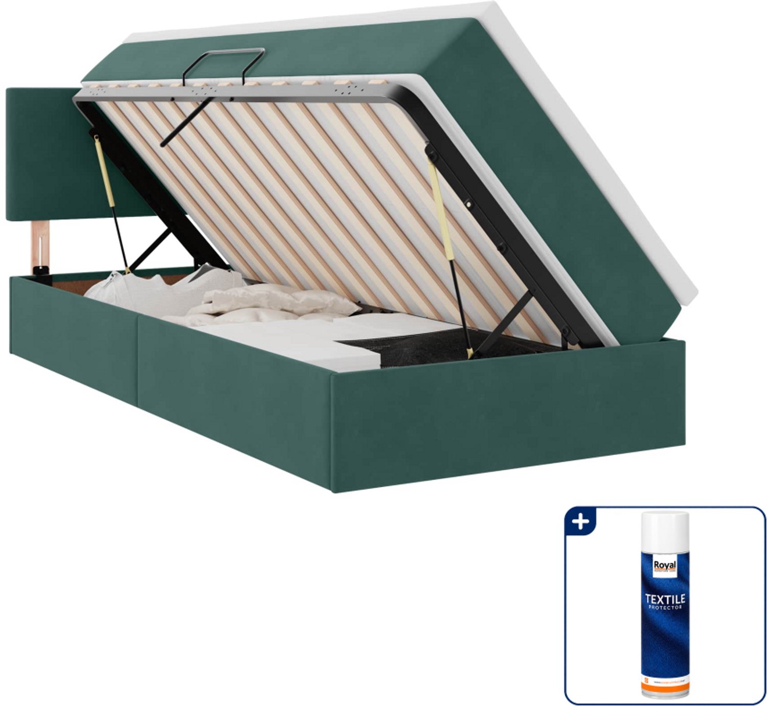 vidaXL opbergbed met hoofdeinde - 100 x 200 cm - fluweel - donkergroen - Inclusief textielbeschermer 500 ml Zwart