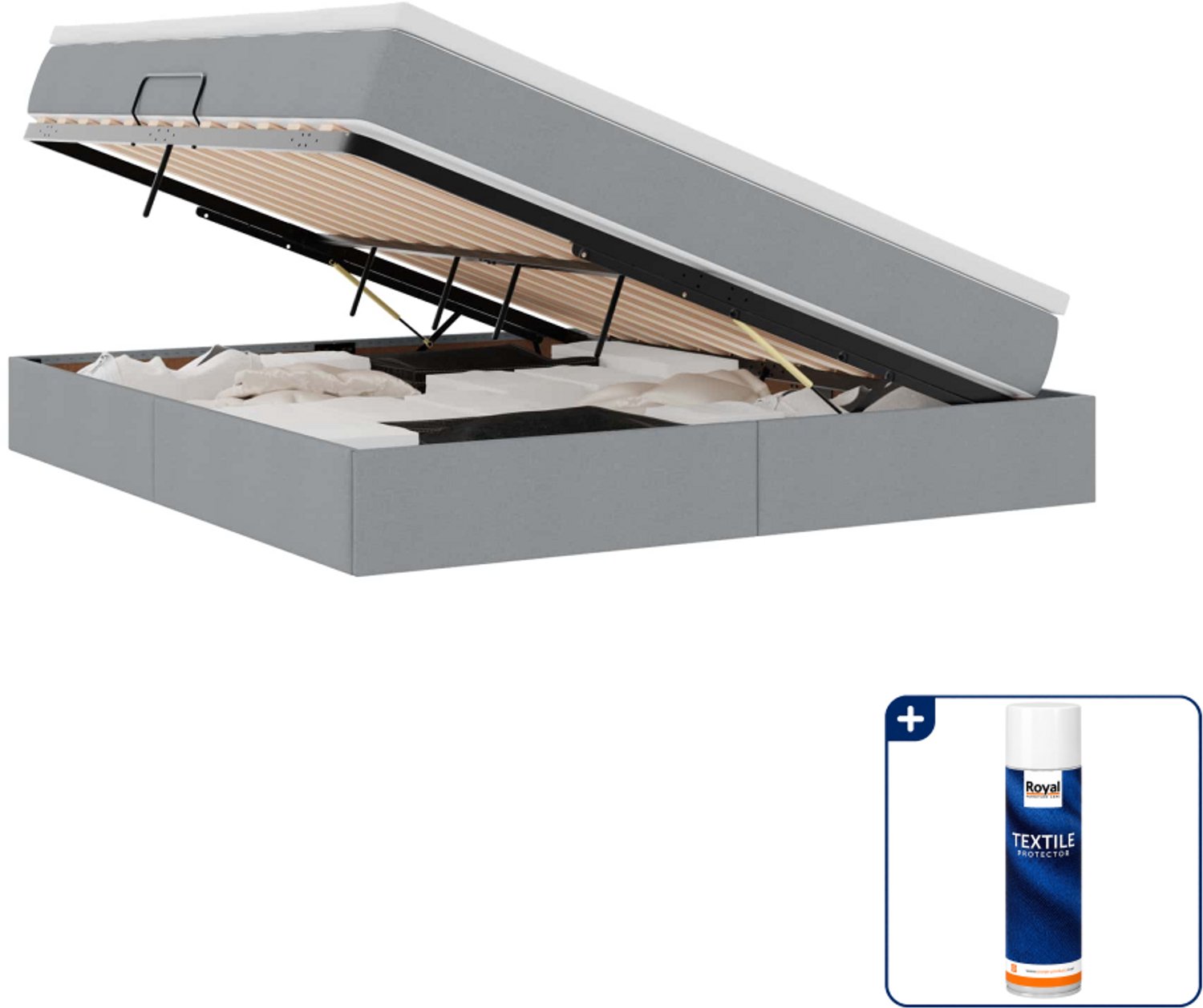 vidaXL opbergbed met matras - Kingsize - 180 x 200 cm - lichtgrijs - Inclusief textielbeschermer 500 ml Zwart