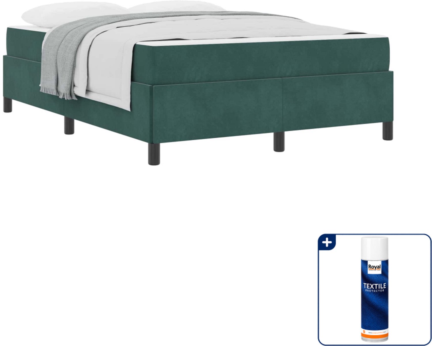 vidaXL bed met matras - 140 x 190 cm - bewerkt hout - donkergroen - Inclusief textielbeschermer 500 ml