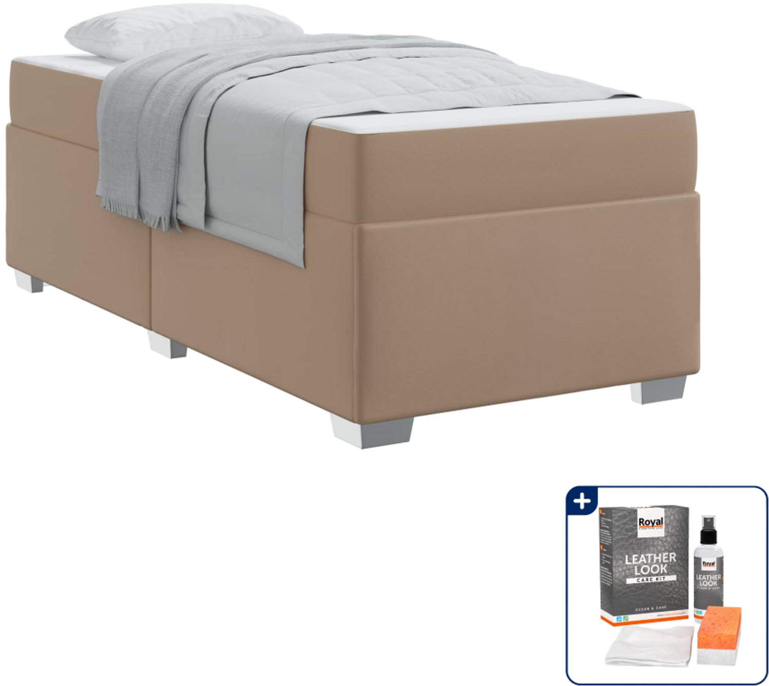 vidaXL bed met matras - 100 x 200 cm - cappuccino - Inclusief onderhoudsset voor kunstleer 150 ml Bruin
