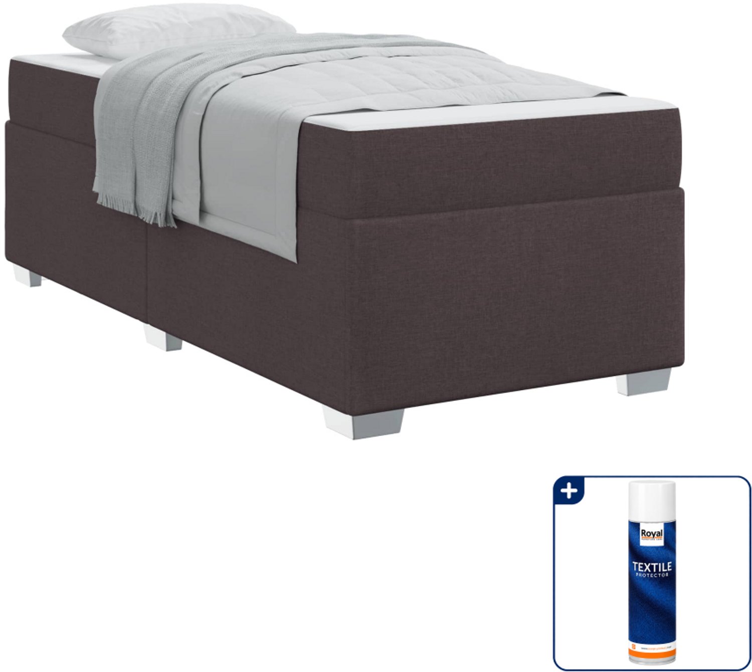 vidaXL Bed met matras - 90 x 190 cm - stof - donkerbruin - Inclusief textielbeschermer 500 ml