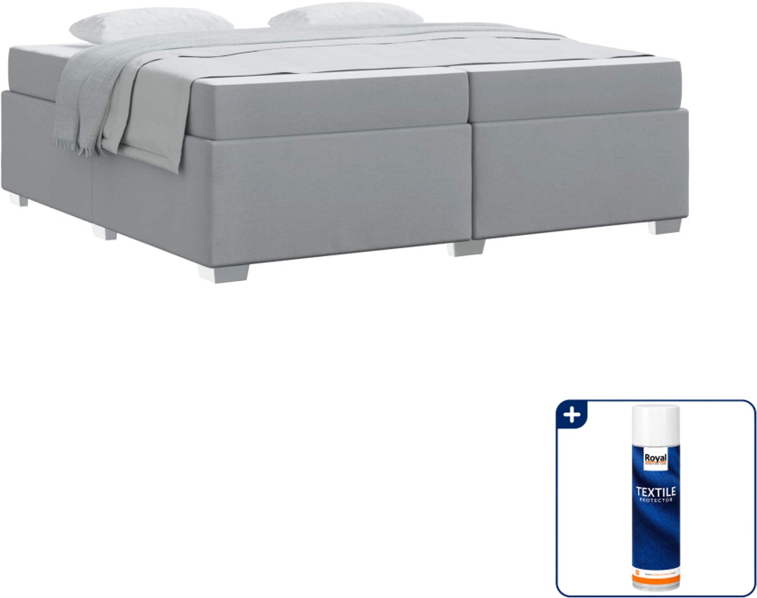 vidaXL Bed met matras - 200 x 200 cm - stof - lichtgrijs - Inclusief textielbeschermer 500 ml Wit