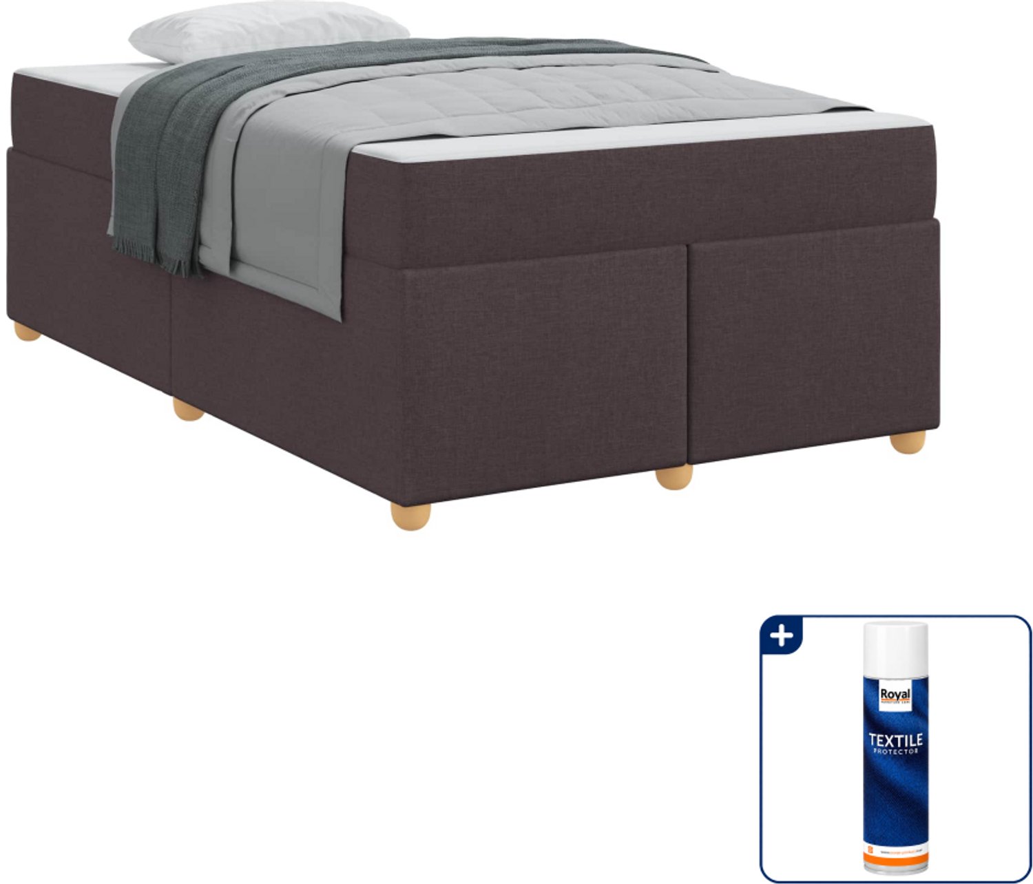 vidaXL bed met matras - 120 x 200 cm - stof - donkerbruin - Inclusief textielbeschermer 500 ml