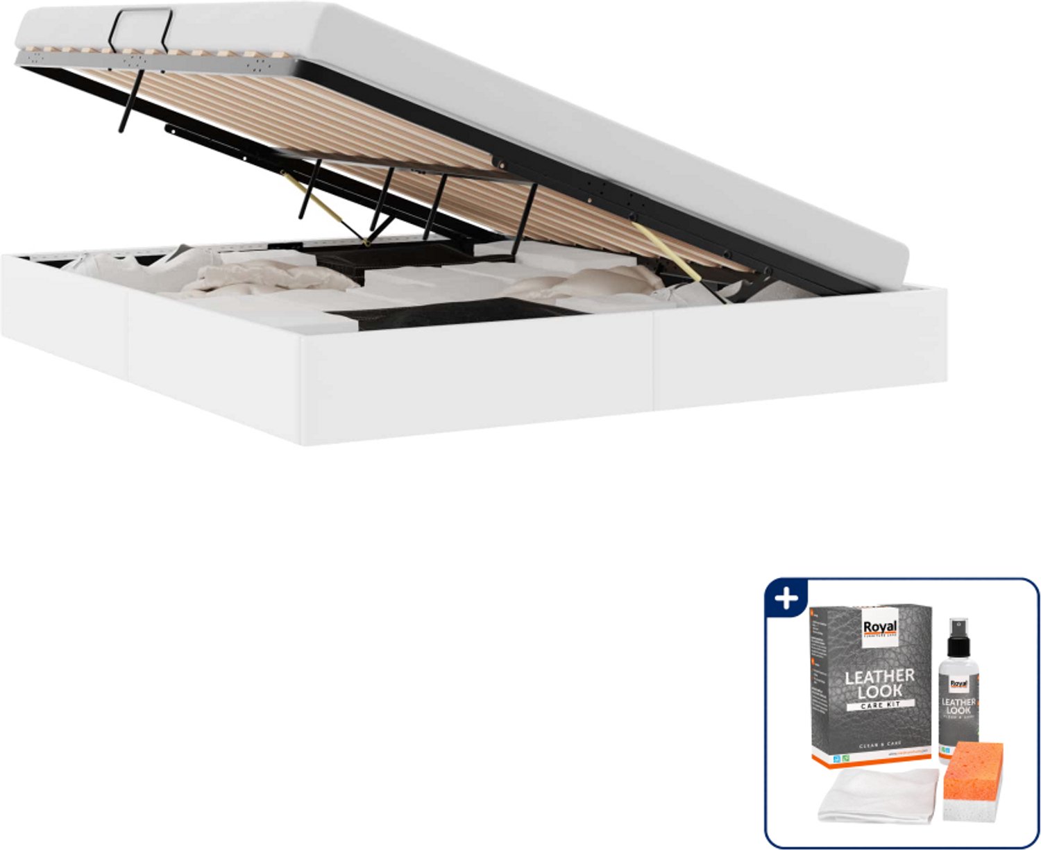 vidaXL opbergbed - 183 x 213 cm - kunstleer - wit - Inclusief onderhoudsset voor kunstleer 150 ml Zwart