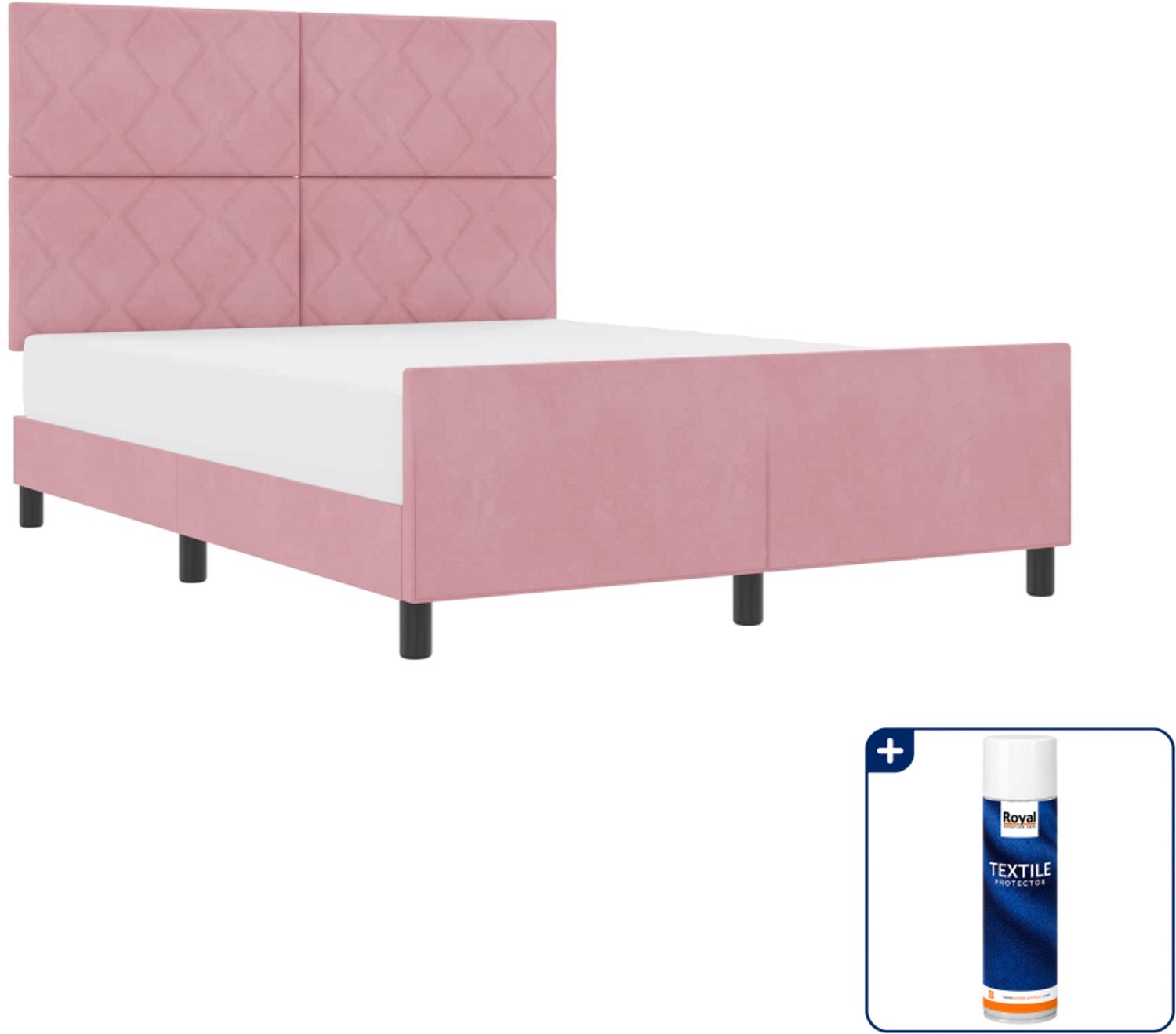 vidaXL boxspringbed - 140 x 190 cm - fluweel - roze - Inclusief textielbeschermer 500 ml Taupe