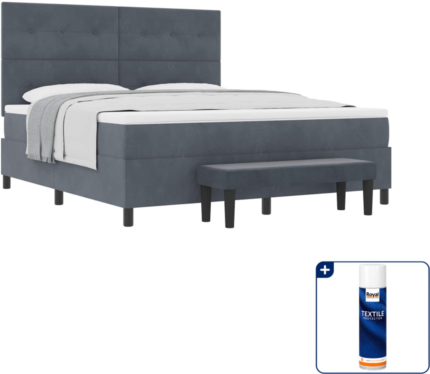 vidaXL boxspring bed - Kingsize - 180 x 200 cm - donkergrijs - Inclusief textielbeschermer 500 ml
