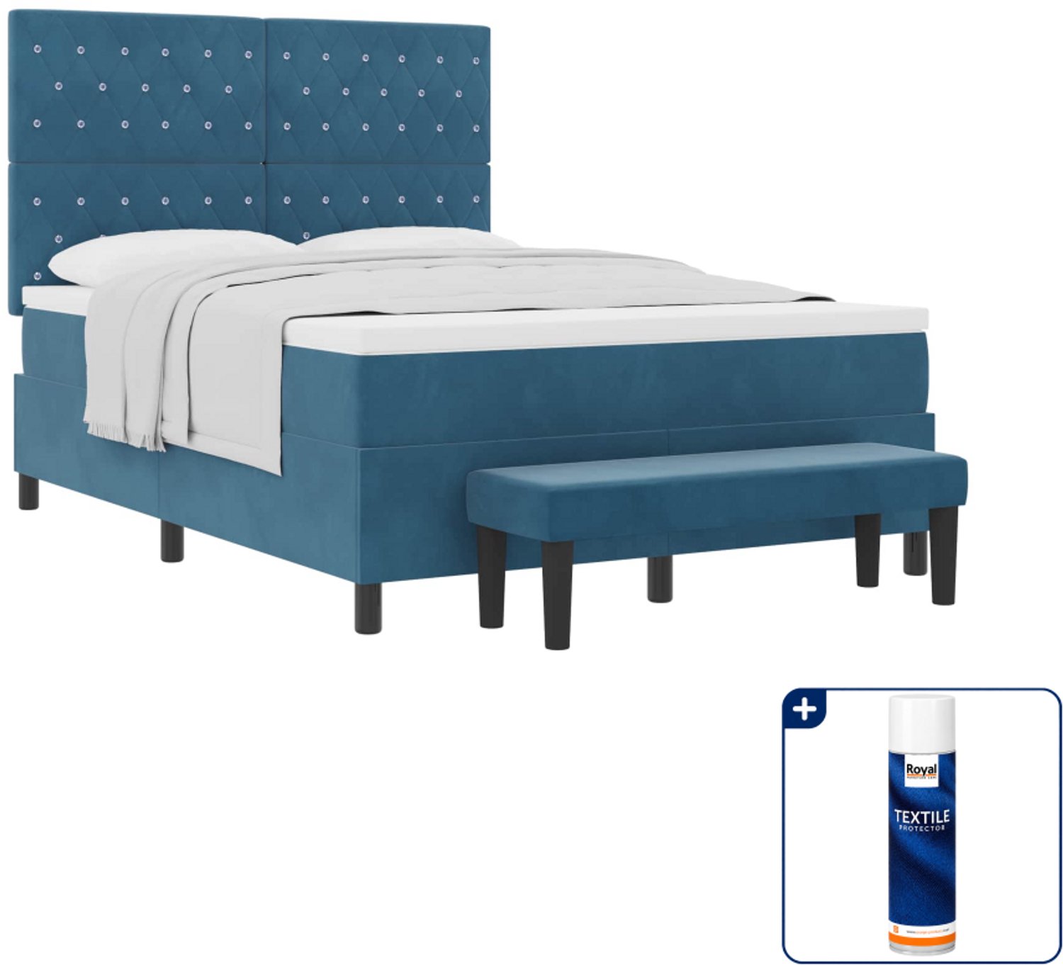 vidaXL boxspring Queensize - 160 x 200 cm - donkerblauw - Inclusief textielbeschermer 500 ml