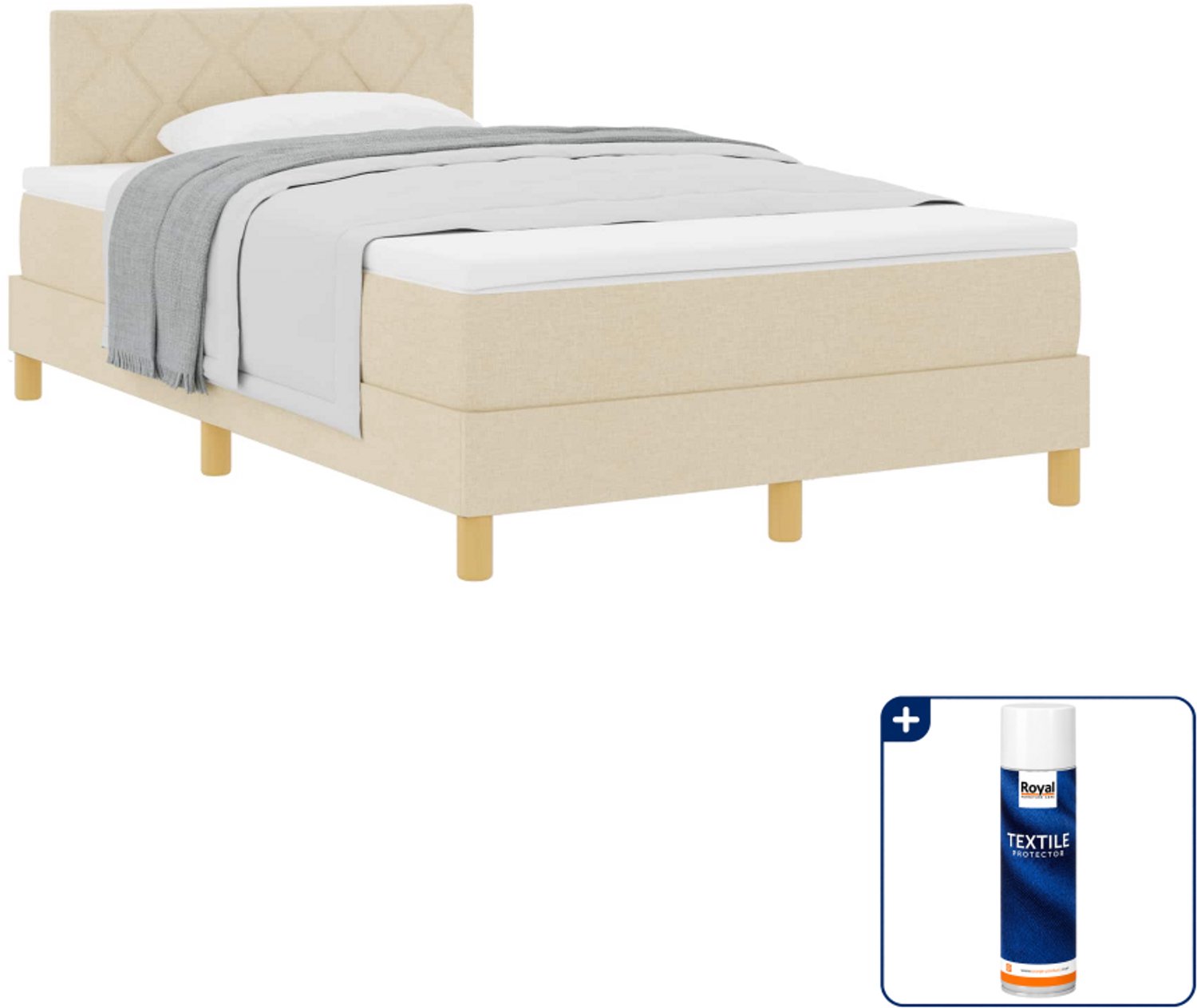 vidaXL boxspringbed 120 x 190 cm - crème - Inclusief textielbeschermer 500 ml