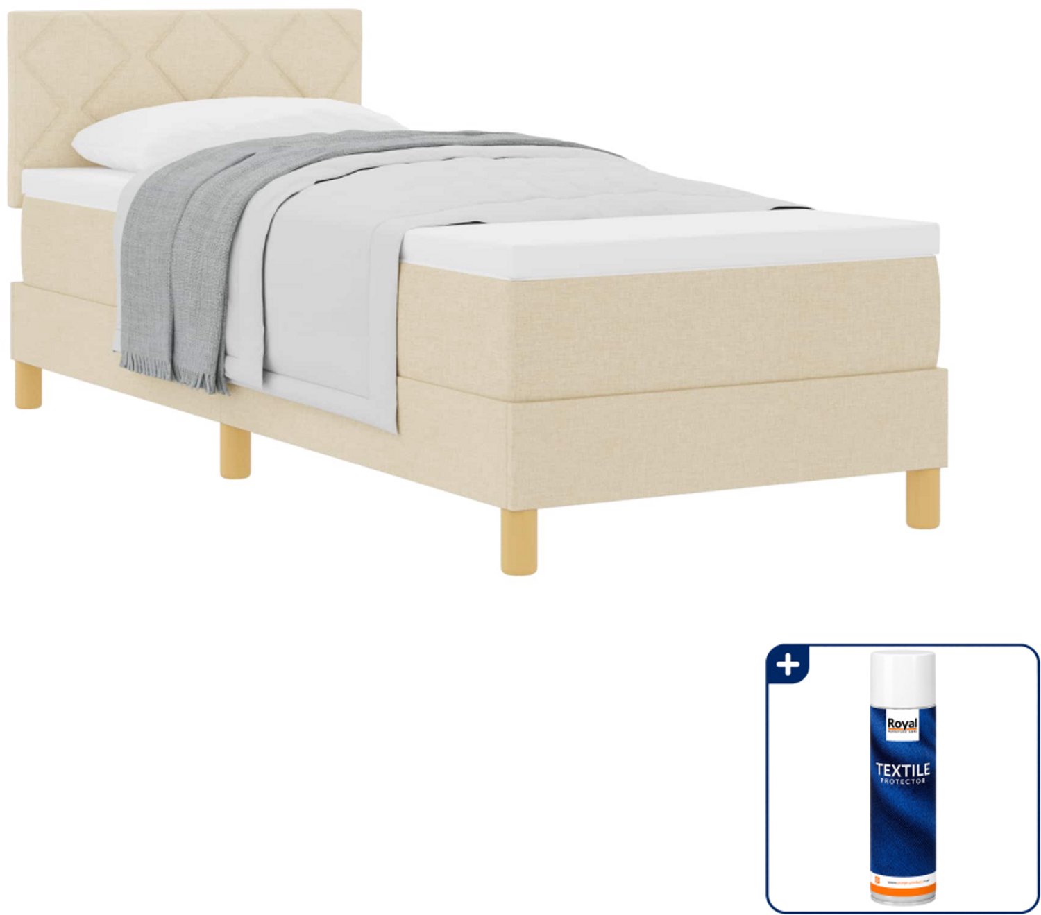 vidaXL boxspringbed - 80 x 200 cm - crème - Inclusief textielbeschermer 500 ml