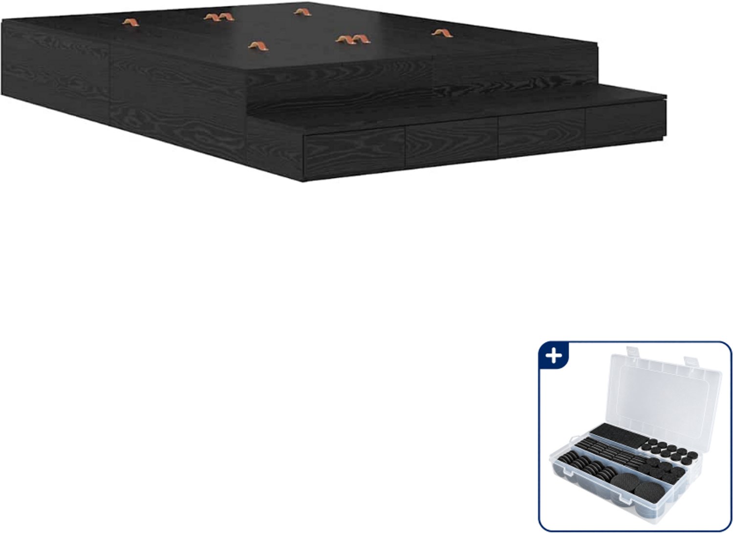 vidaXL Queensize bedframe - 160 x 200 cm - zwart eiken - Inclusief antikrasvilt 177-delig