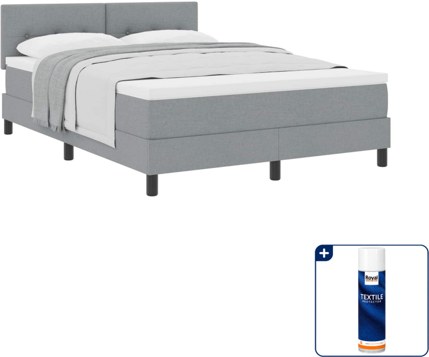 vidaXL Queensize boxspringbed - 160 x 200 cm - lichtgrijs - Inclusief textielbeschermer 500 ml