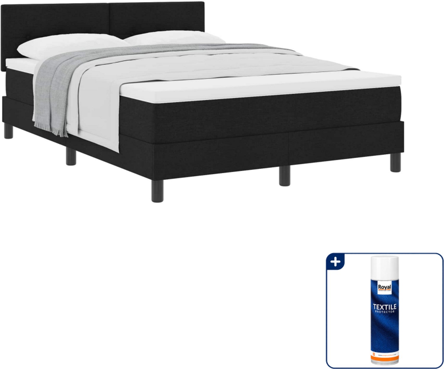 vidaXL Queensize boxspringbed 160 x 200 cm - stof - zwart - Inclusief textielbeschermer 500 ml
