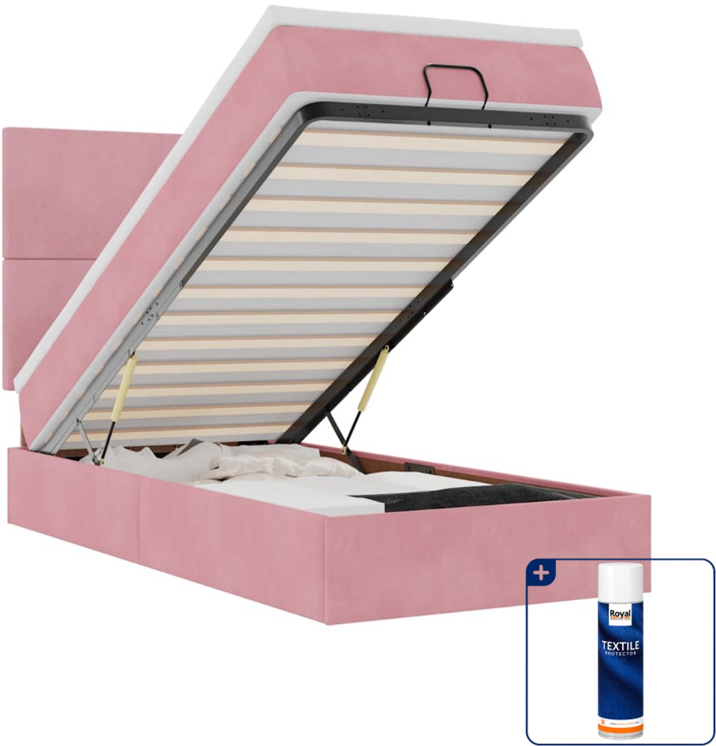 vidaXL ottoman bed met matras - 90 x 190 cm - fluweel - roze - Inclusief textielbeschermer 500 ml Grijs
