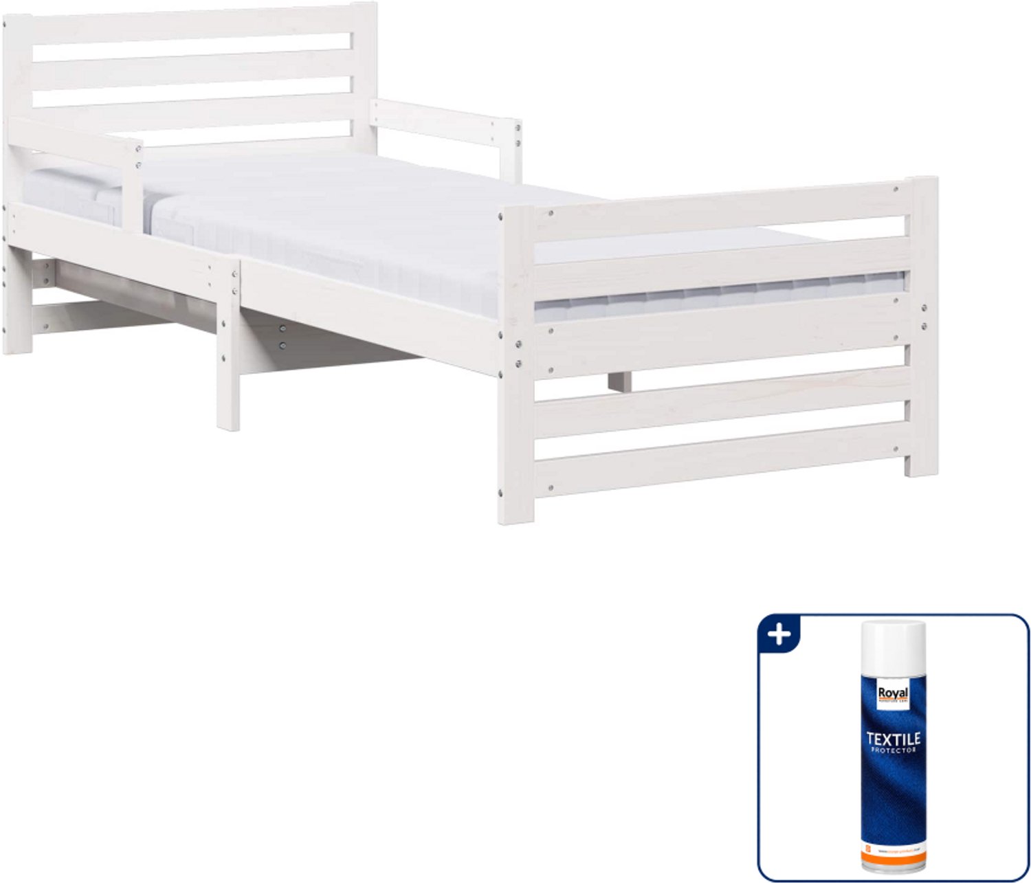 vidaXL bedframe met uitschuifmatras - 80 x 200 cm - grenenhout - wit - Inclusief textielbeschermer 500 ml Bruin