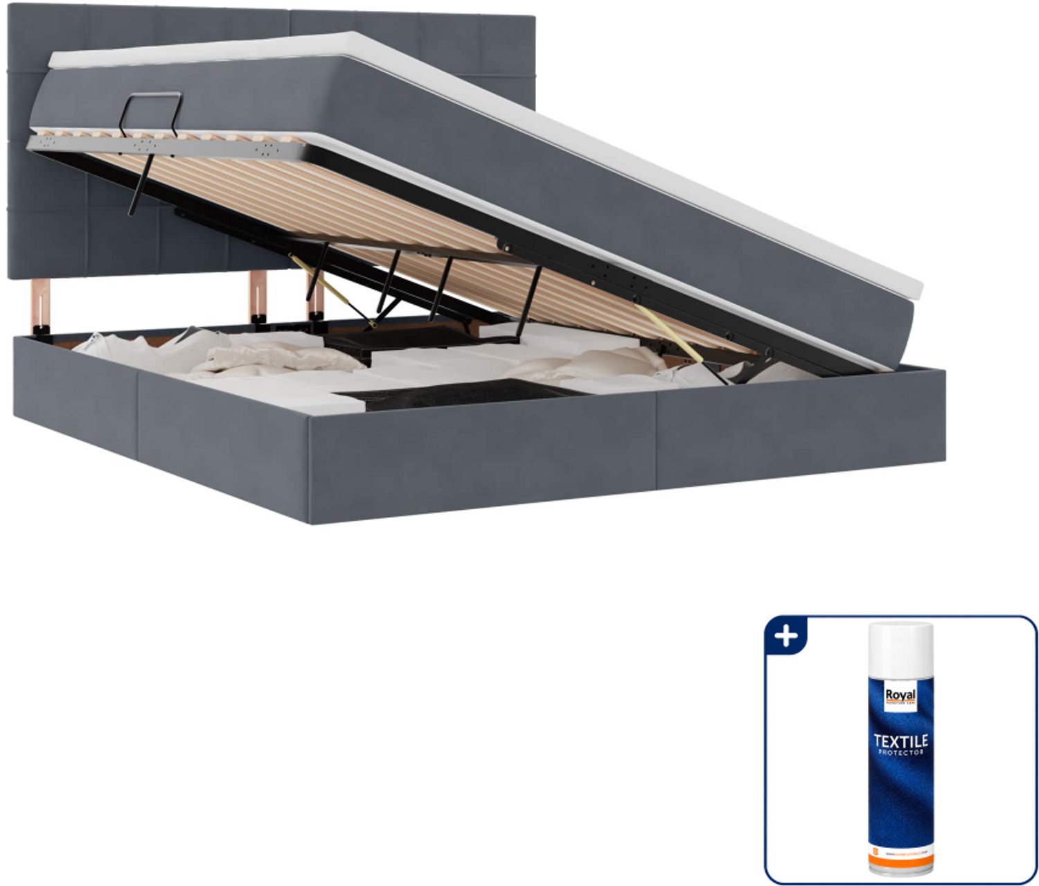 vidaXL queensize bed met matras - 160 x 200 cm - donkergrijs - Inclusief textielbeschermer 500 ml Geel