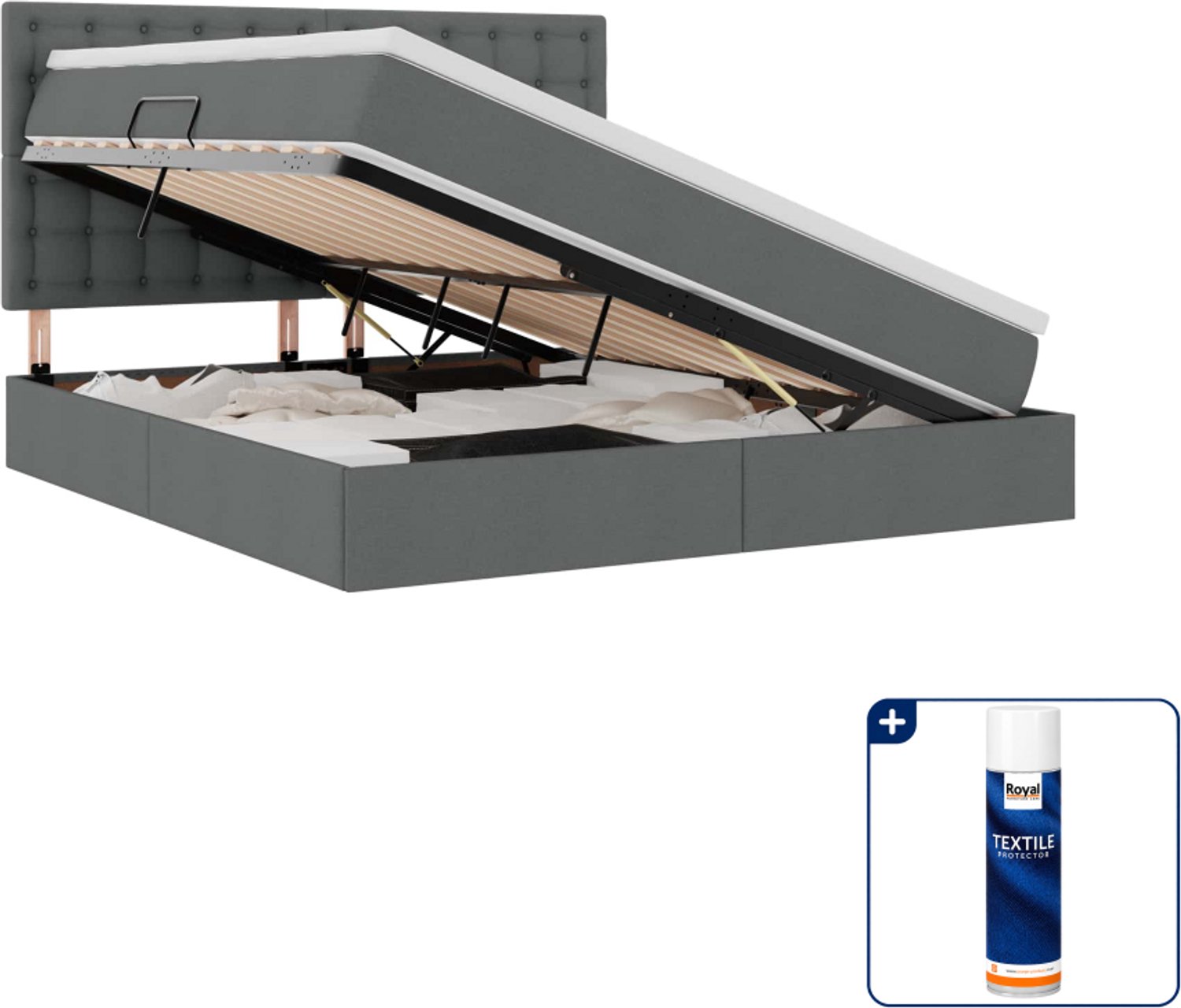 vidaXL Queensize opbergbed met matras - 160 x 200 cm - donkergrijs - Inclusief textielbeschermer 500 ml Groen